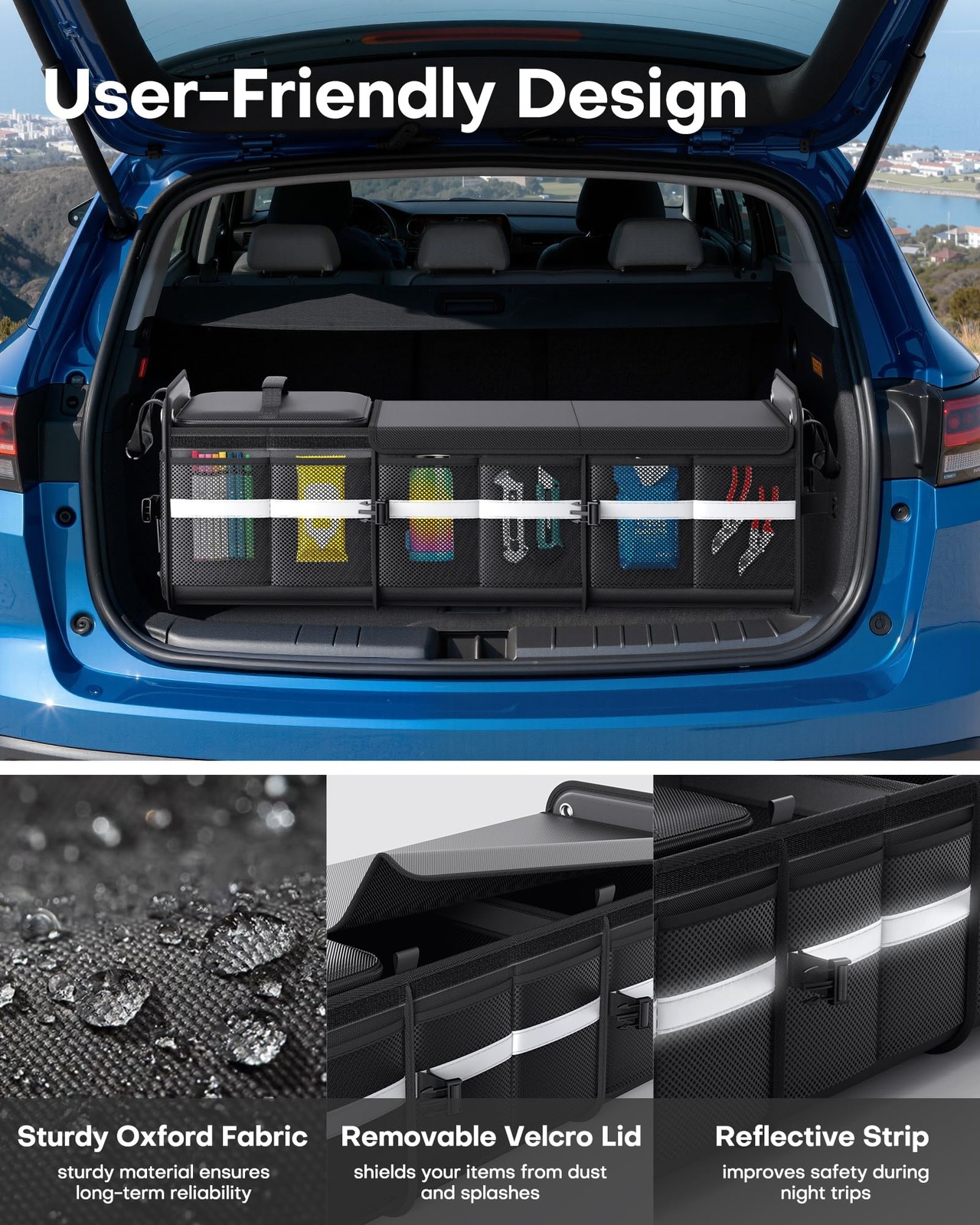 Car Trunk Organizer 3 Compartments with Cooler Foldable Storage Organizador Auto