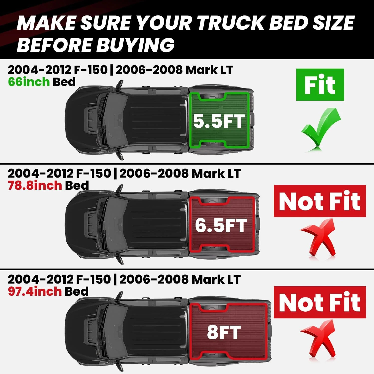 LASFIT 5.5FT Bed Mat Fit for Ford F-150 2004-2014 | Lincoln Mark LT 2006-2008 67