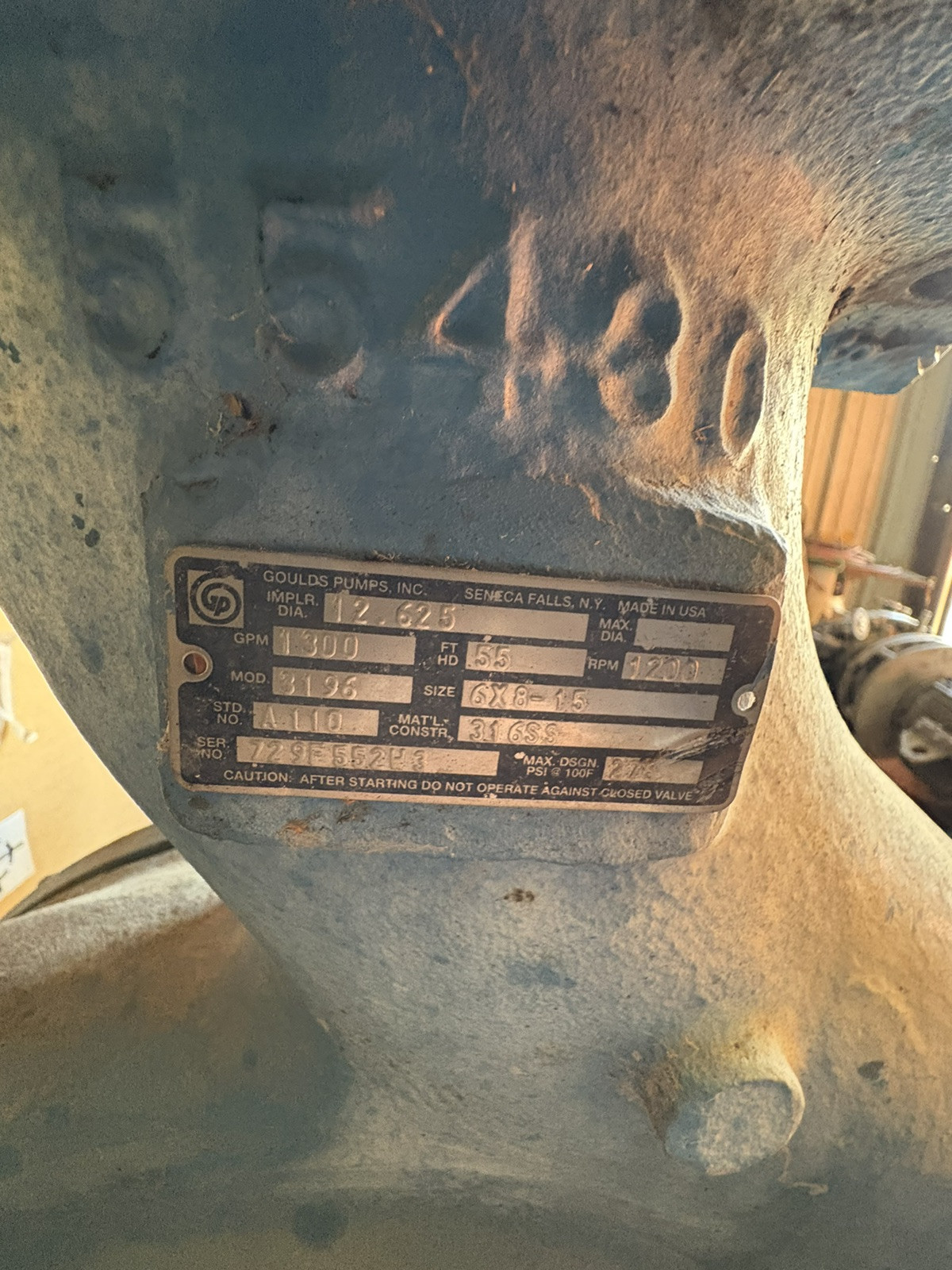 Goulds 55430 SS 6x8x15 COMPLETE PUMP INSTALLED BUT NEVER RAN
