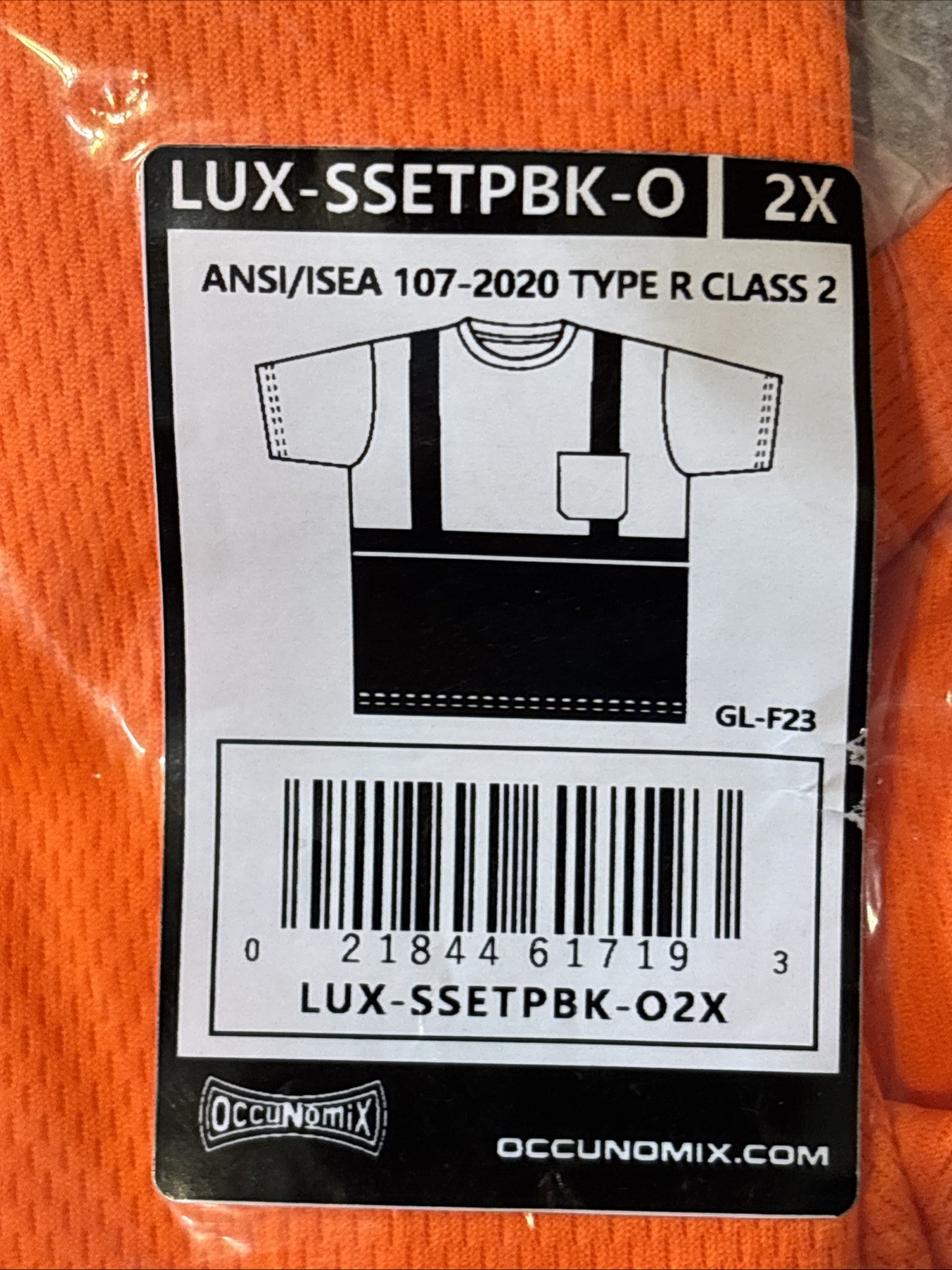 OCCUNOMIX LUX-SSETPBK-O2X Short Sleeve T-Shirt,2XL,ANSI Class 2 448J64