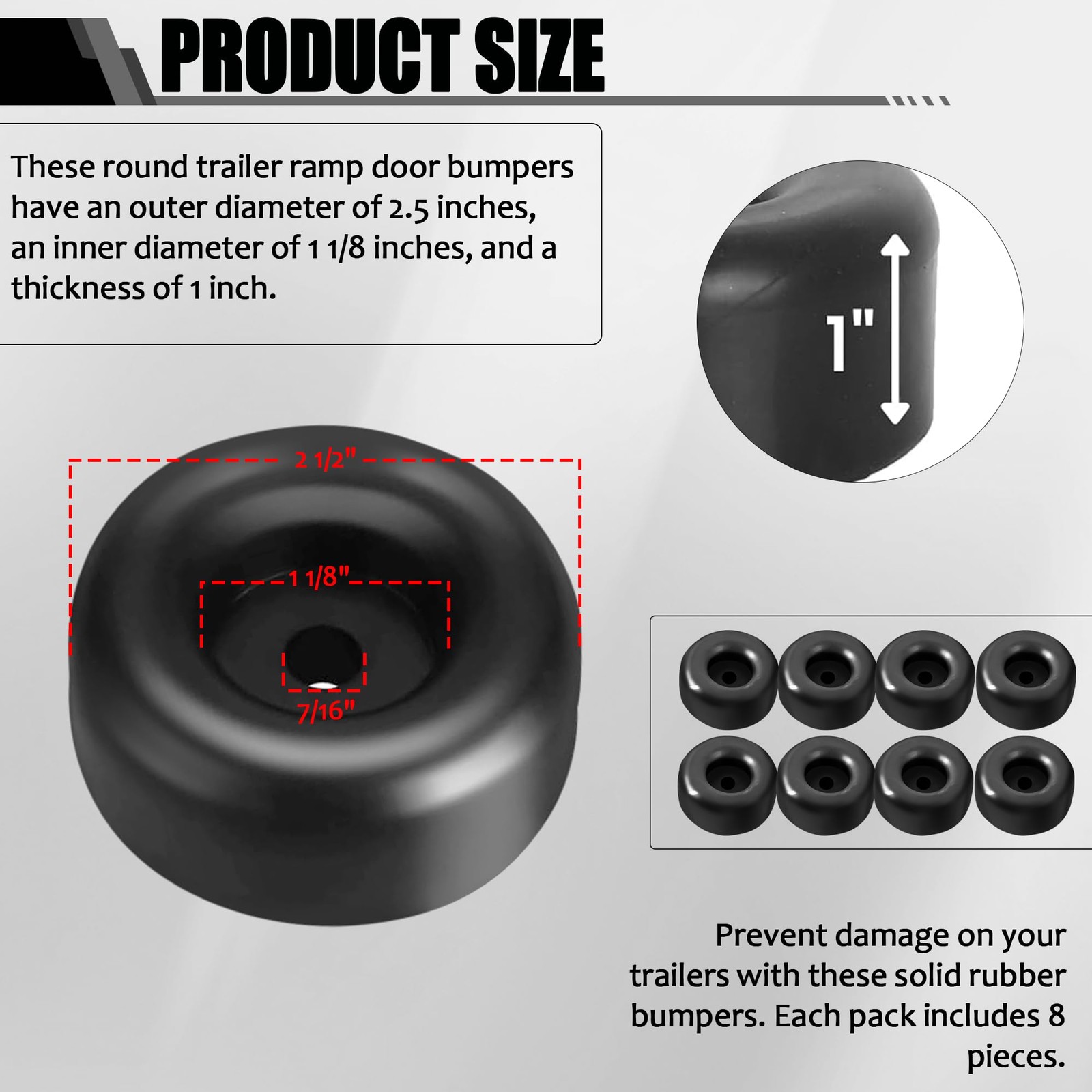 1″ Tall Trailer Ramp Door Bumpers Universal Fit Bumper with 7/16″ Screw Holes…