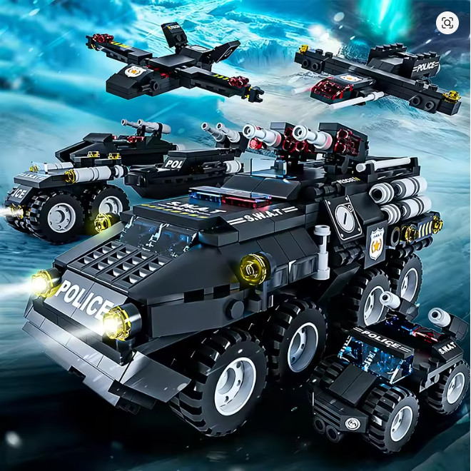 6 in 1 Military Building Blocks Tiger Police Car Armored Vehicle Aircraft Set…