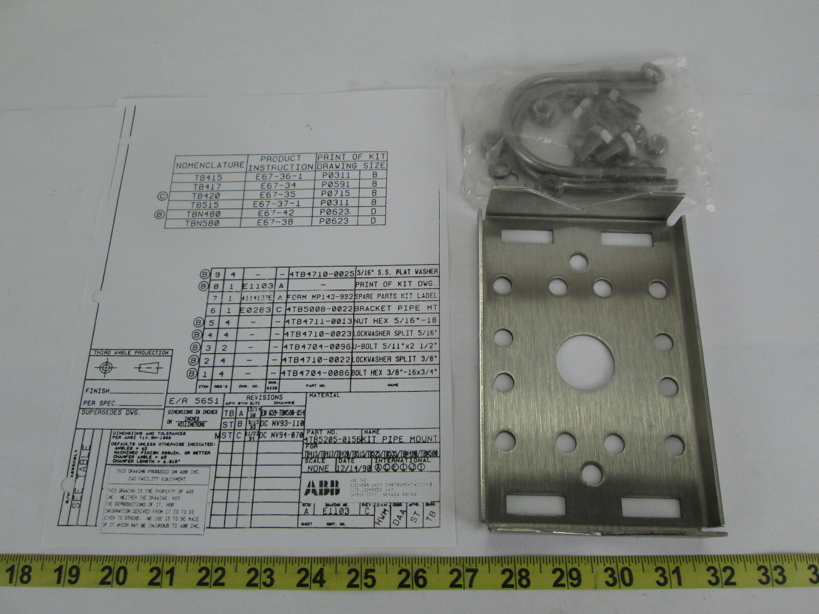 New NOS ABB Pipe Mounting Kit 4TB5205-0156 Hardware Bracket Mount SKU A