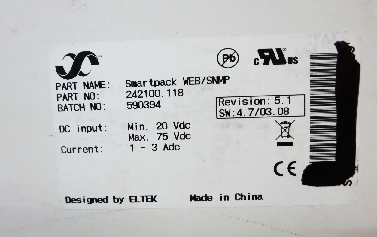 ELTEK 242100.118 CONTROL MODULE; SMARTPACK 6 RELAY; DC INPUT MIN-20 VDC/ MAX 75
