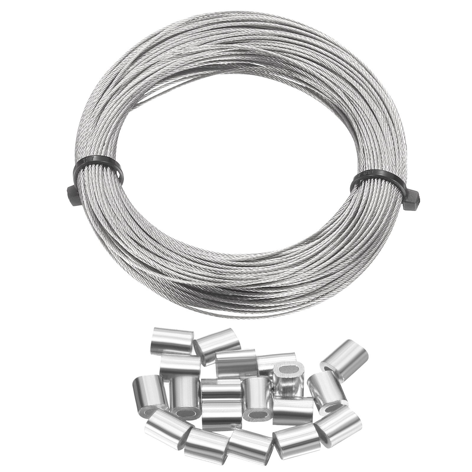 100ft (30M) 0.8mm Stainless Steel Wire Rope 7×7 Strand with 30pcs Loop Sleeves