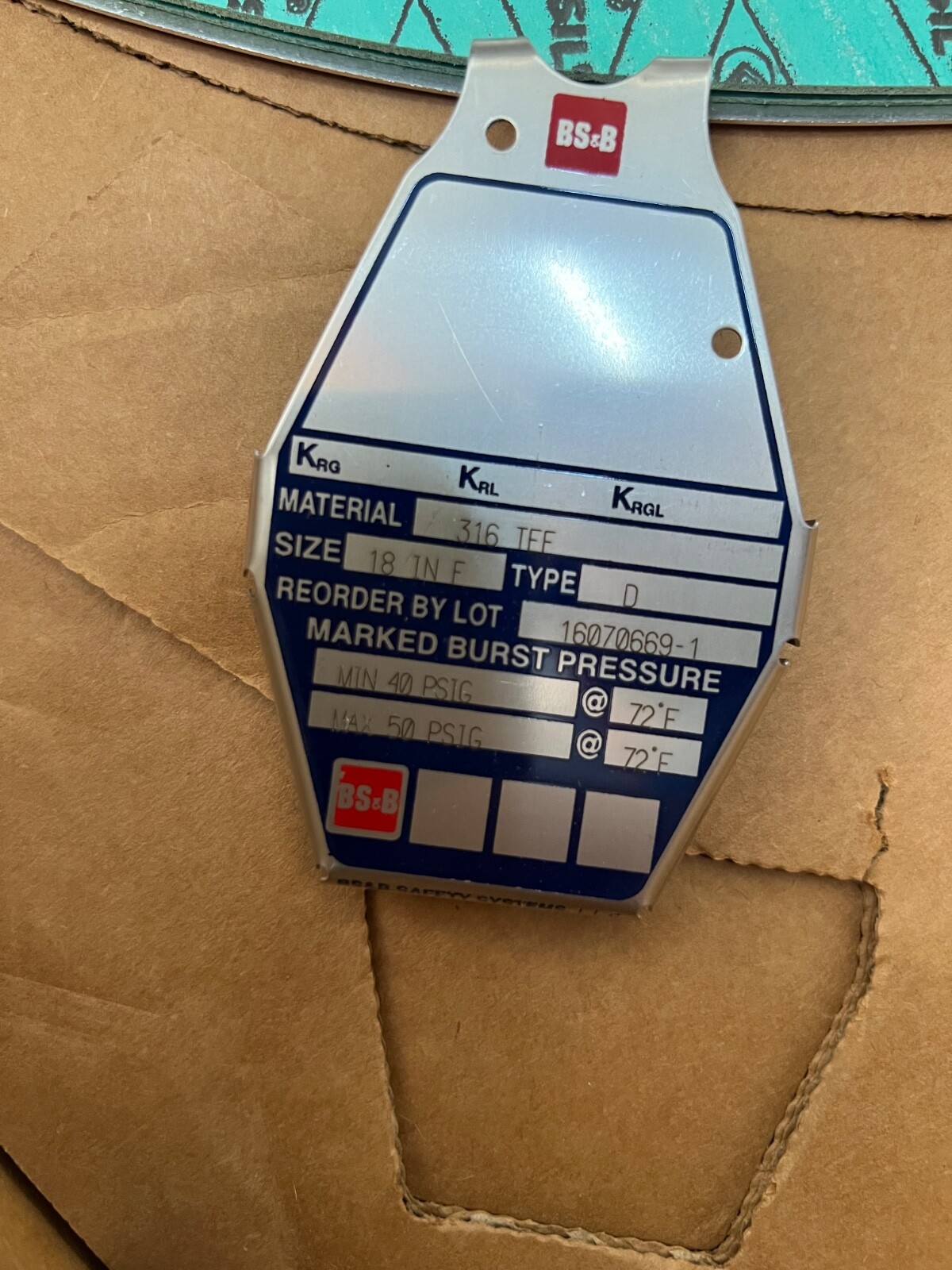 BS&B 316TEF TYPE:D 18″ F MIN 40 PSIG MAX 50 PSIG