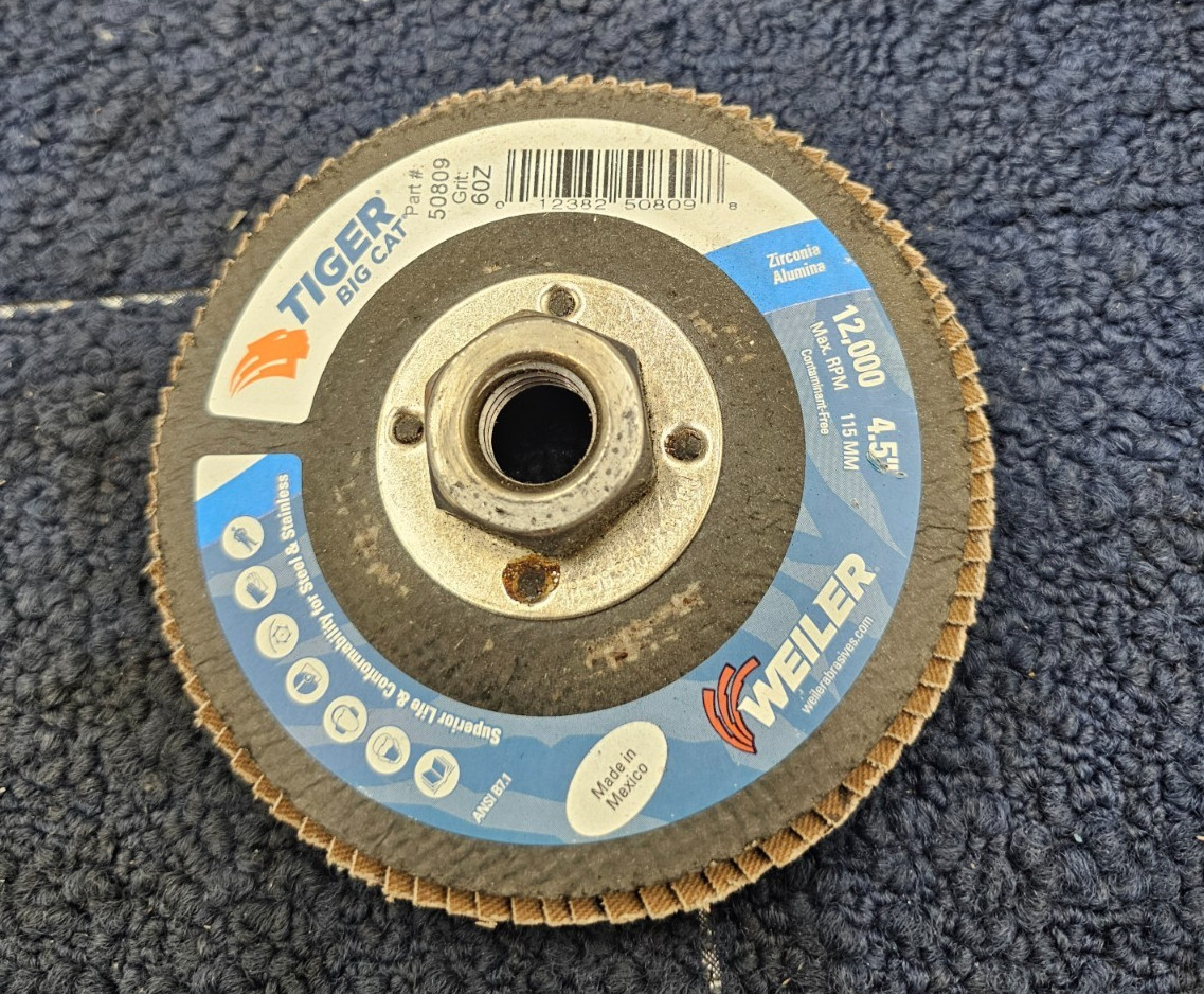 Weiler 50809 Tiger Big Cat Abrasive Flap Disc 4-1/2″, 60Z Grit Zirconia Alumina