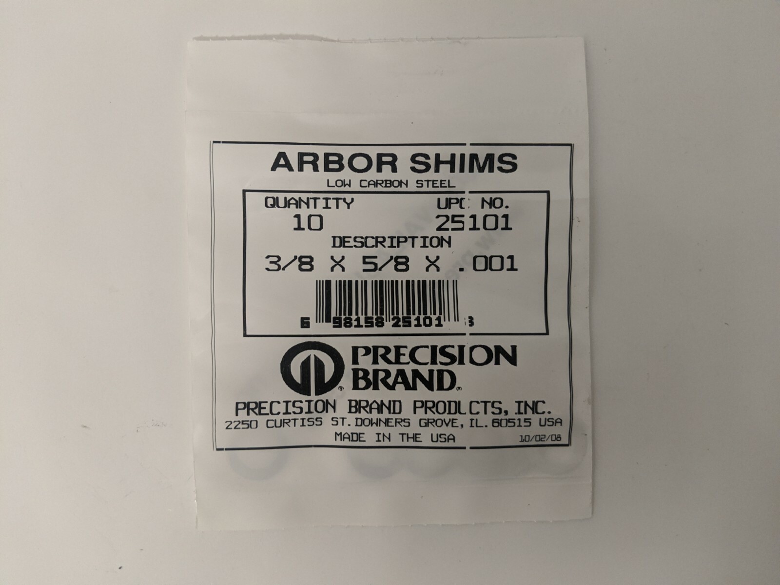 Arbor Shims 25101, .001”