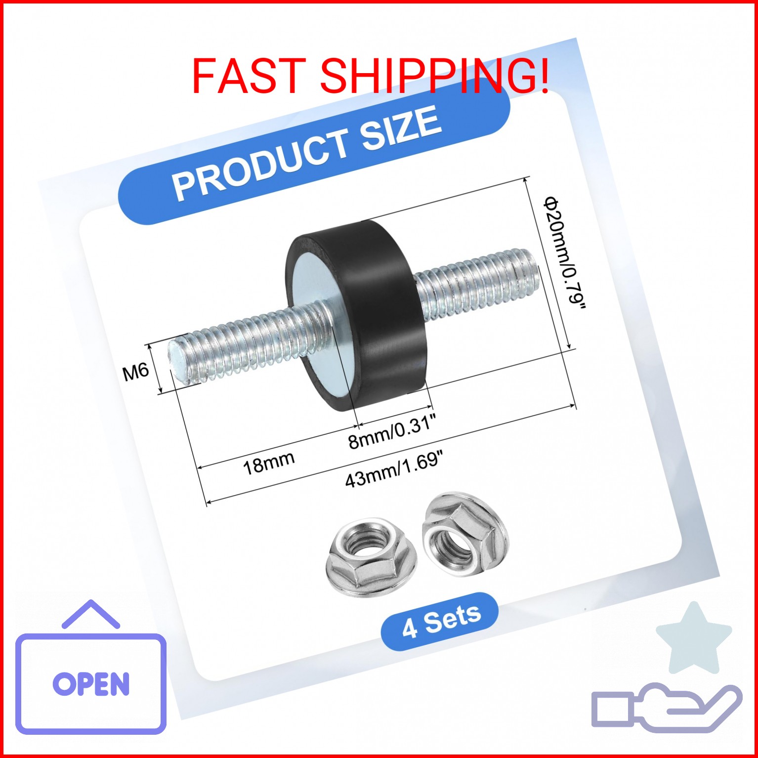 uxcell 4Pcs M6 x 18mm Rubber Mounts, 8 x 20mm Cylindrical Anti Vibration Isolato