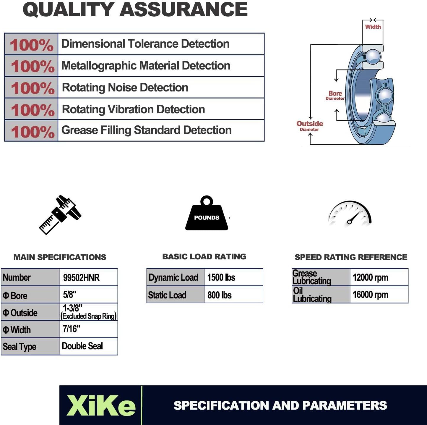 XIKE 4 Pack 99502HNR Wheel Hub Ball Bearing ID 5/8″ x OD 1-3/8″ x Width 7/16″ Do