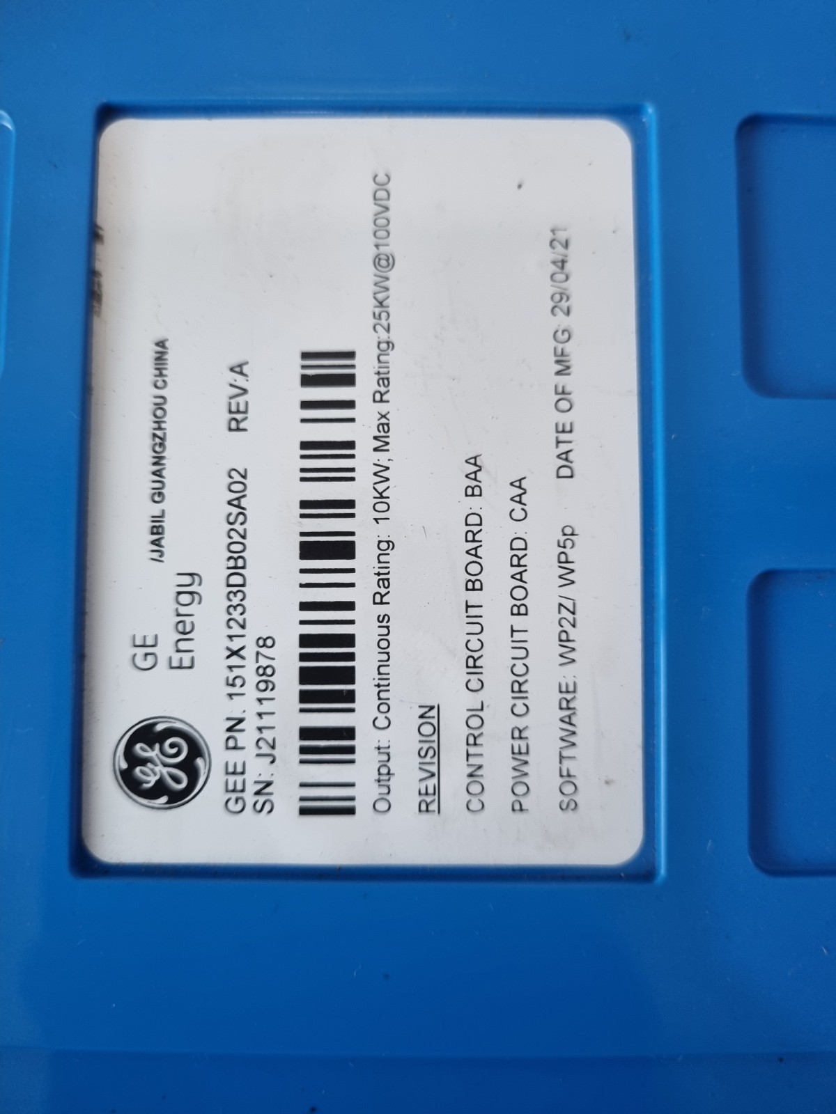 GE ENERGY 151X1233DB02SA02 (REV A) CONVERTER