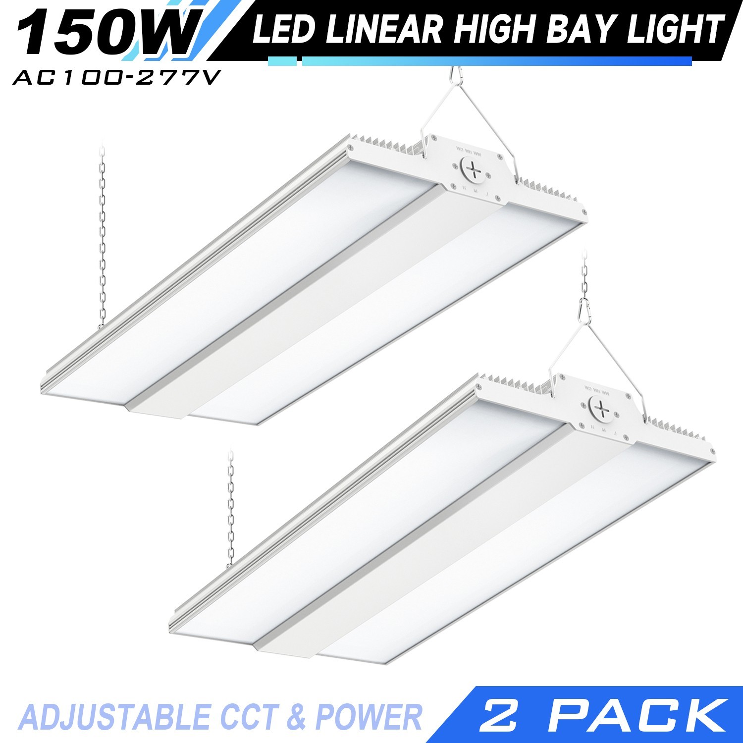 2 Pack 150W LED Linear High Bay Shop Light 4500K/5000K/5700K Warehouse Lighting