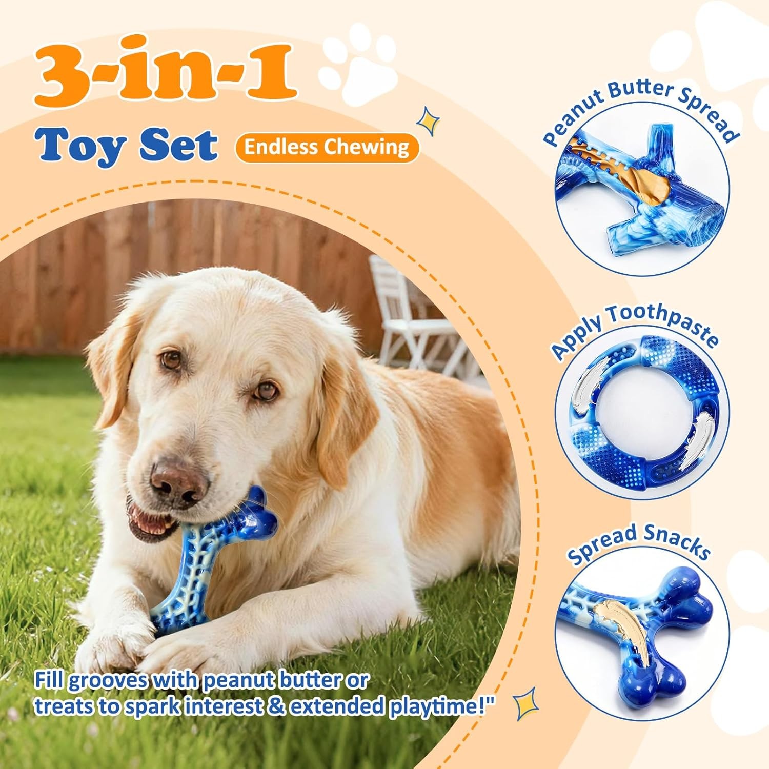 3 Pack Dog Toys for Aggressive Chewers, Bacon Flavor Puppy, Chew Toys Teething
