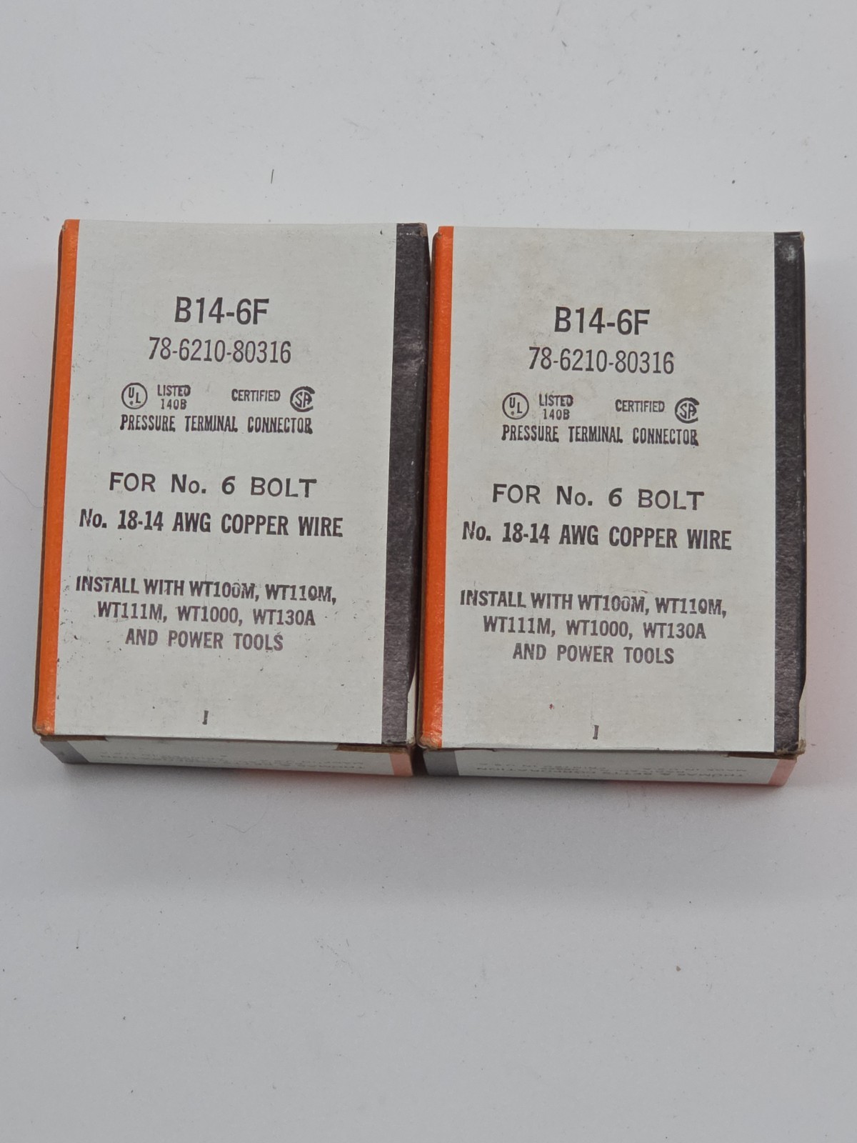 New 200 STA-KON B14-6F Fork Terminals, Two Boxes x 100PCS, For 18-14 AWG #6 Bolt
