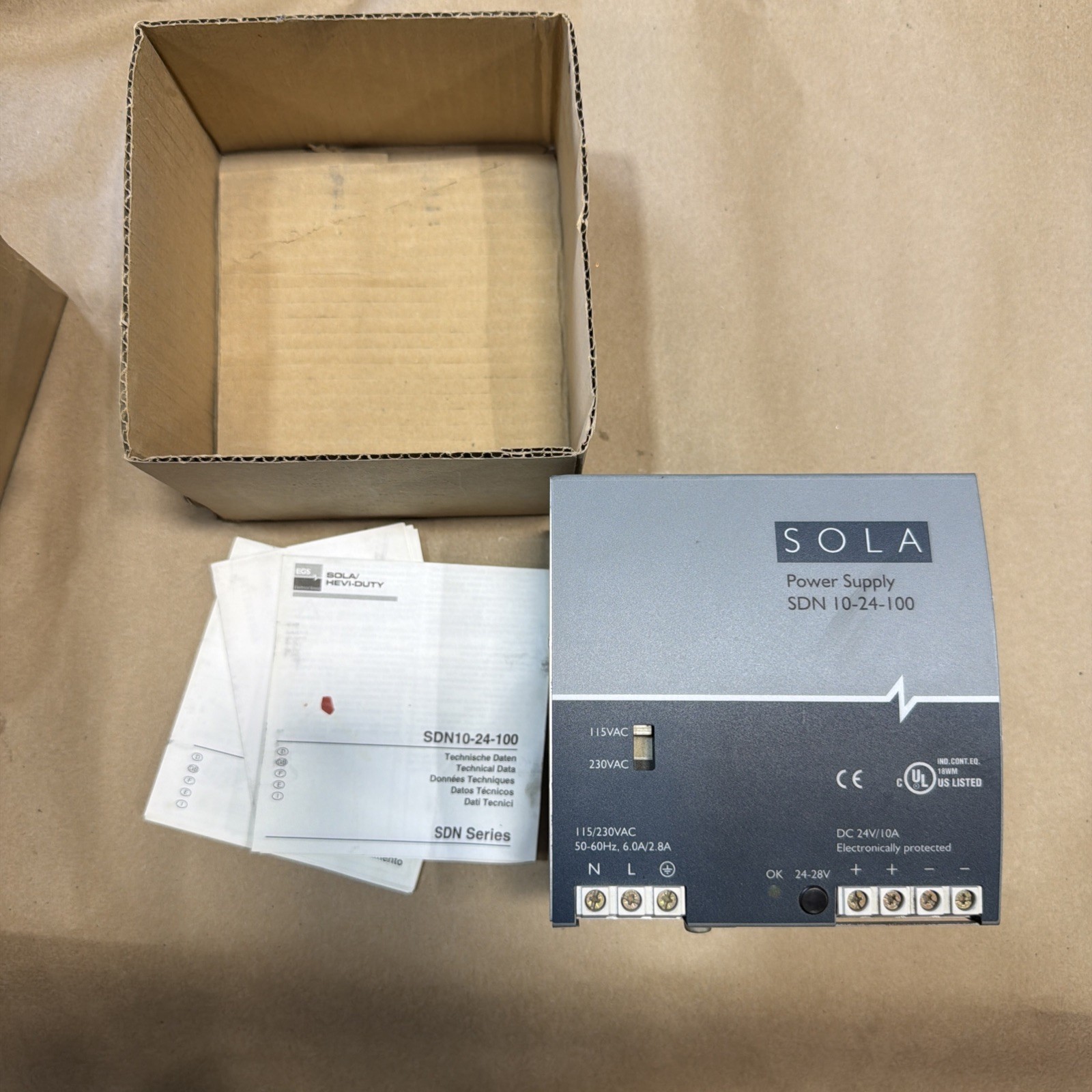 Sola SDN 10-24-100P Power Supply 115/230 Vac 24 Vdc / 10A