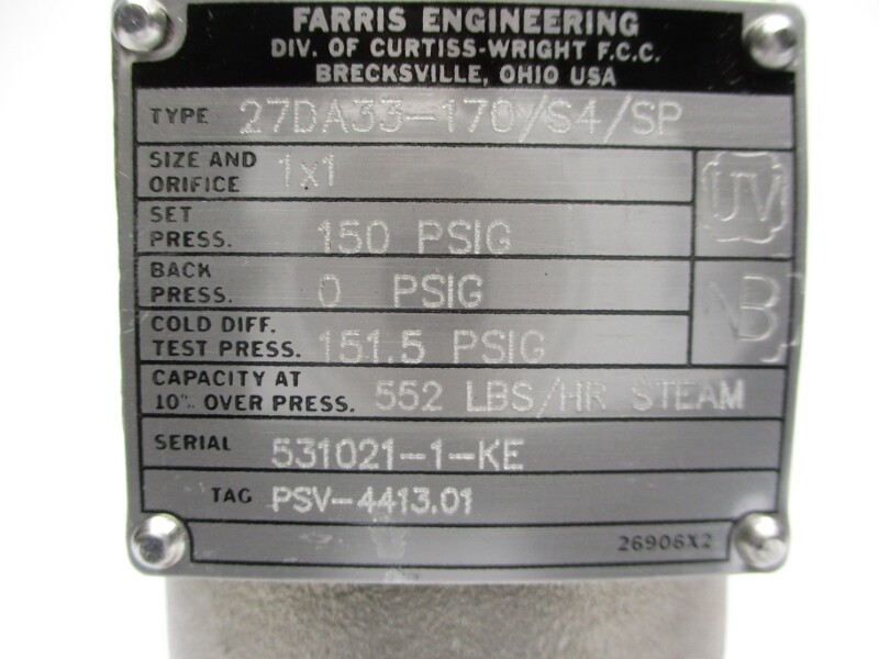 FARRIS ENGINEERING 27DA33-170/S4/SP 150PSI 1″ NUPI