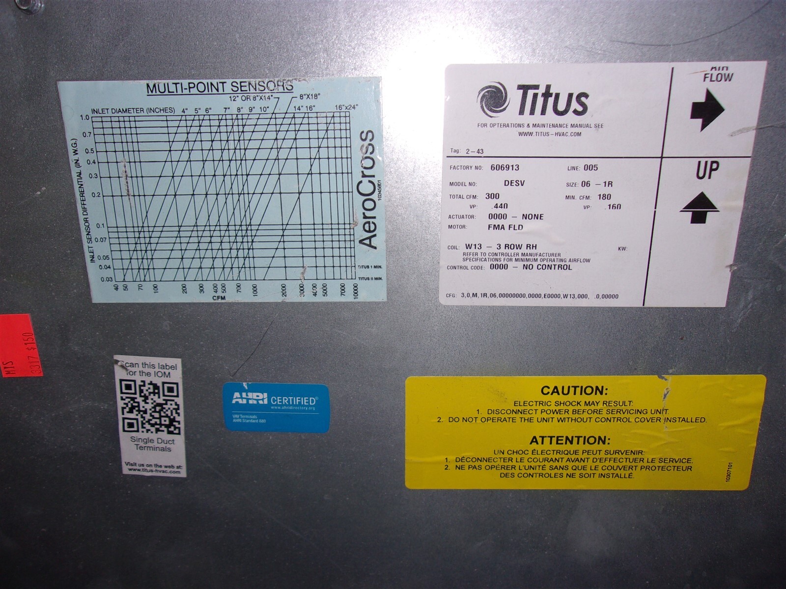 NEW Titus FMA-FLD DESV Air Handler 606913 Blower FMA-FLD Size 06-1R W13-3
