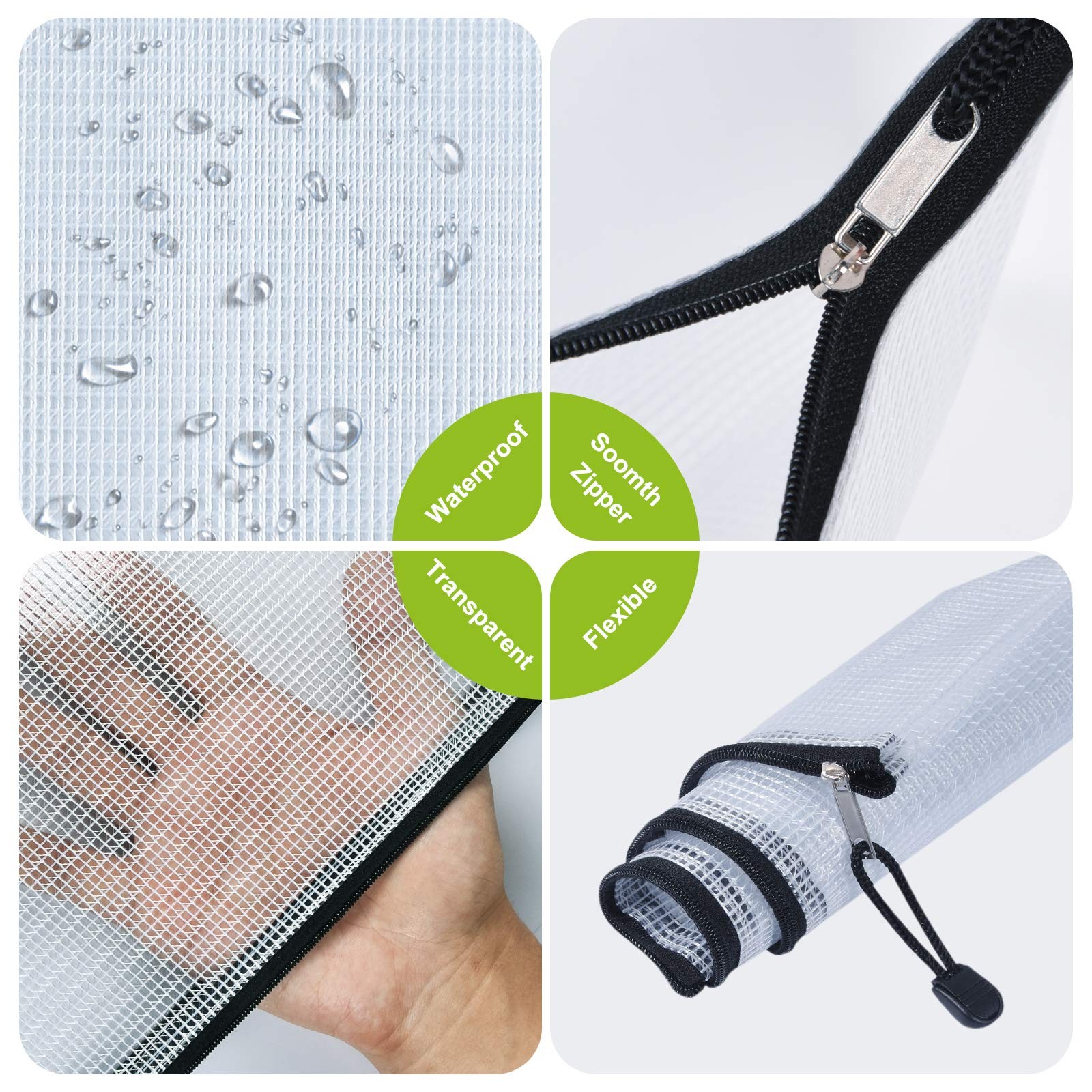 Plastic Mesh Zipper Pencil Pouches, 6PCS A6 (9.25×4.25 inch), Black