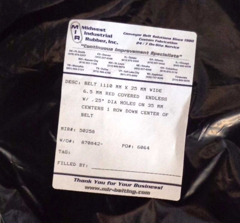 NEW IN FACTORY PACKAGE MIR MIDWEST INDUSTRIAL RUBBER P/N 50258 BELT