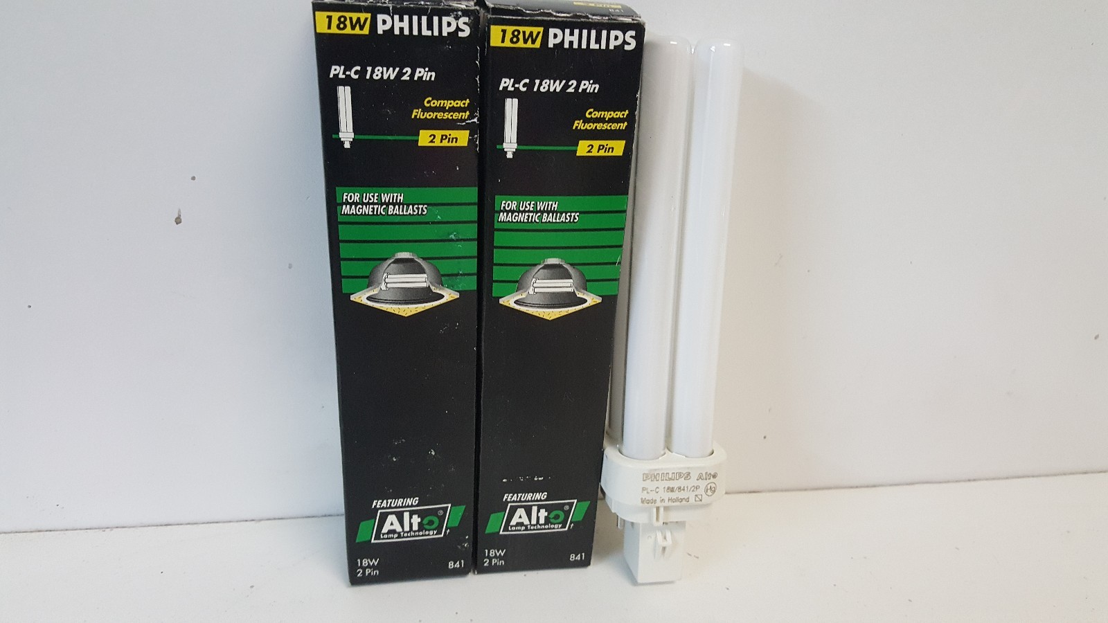 LOT OF (2) NOS! ALTO PHILLIPS 18W 2-PIN COMPACT FLUORESCENTS PL-C 18W/841/2P