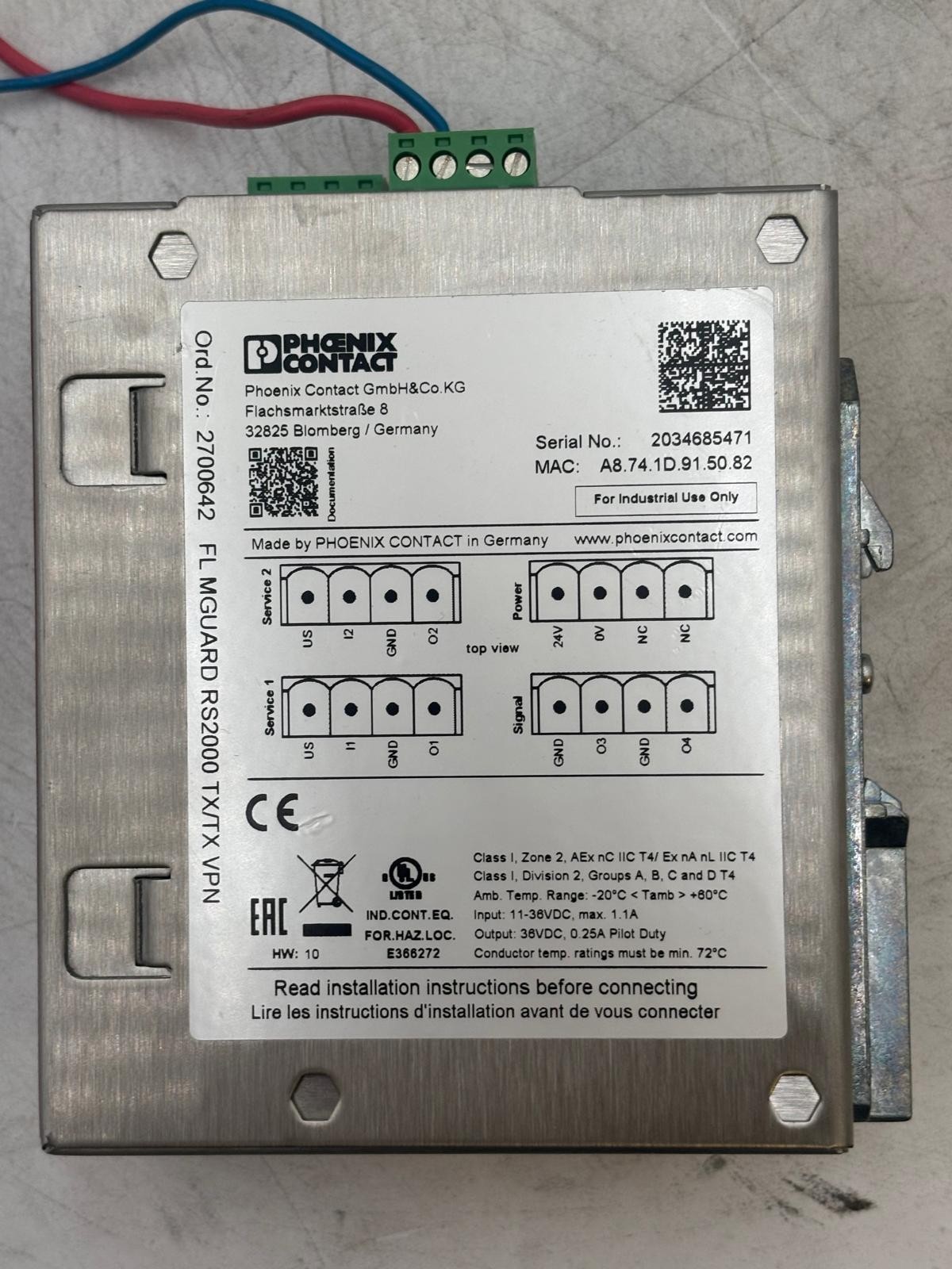 Phoenix Contact FL MGuard RS2000 TX/TX VPN Router 2700642