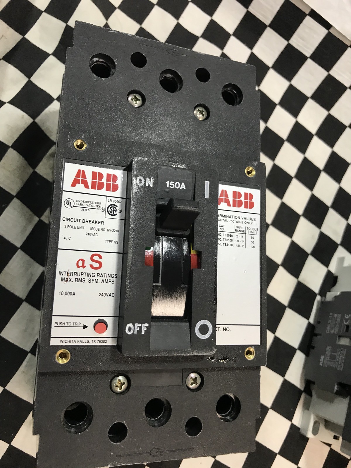 ABB Circuit Breaker TYPE AS, 150A, 3P, UXAB 727131 R 127, SHIPSAMEDAY#BOX 4 “T”