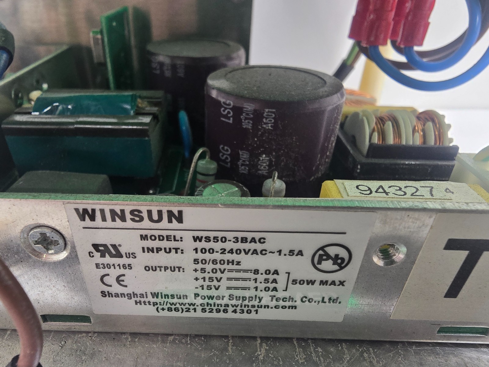GOOD USED! WINSUN 100-240VAC POWER SUPPLY W/ SAFELINE 3800-036 WS50-3BAC