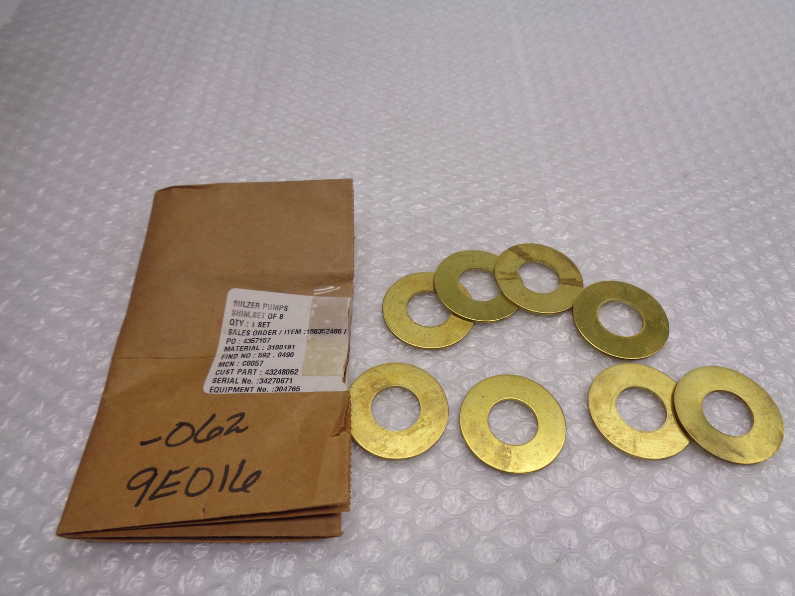 SULZER PUMPS 3100191 SHIM PKG OF 8 NSMP