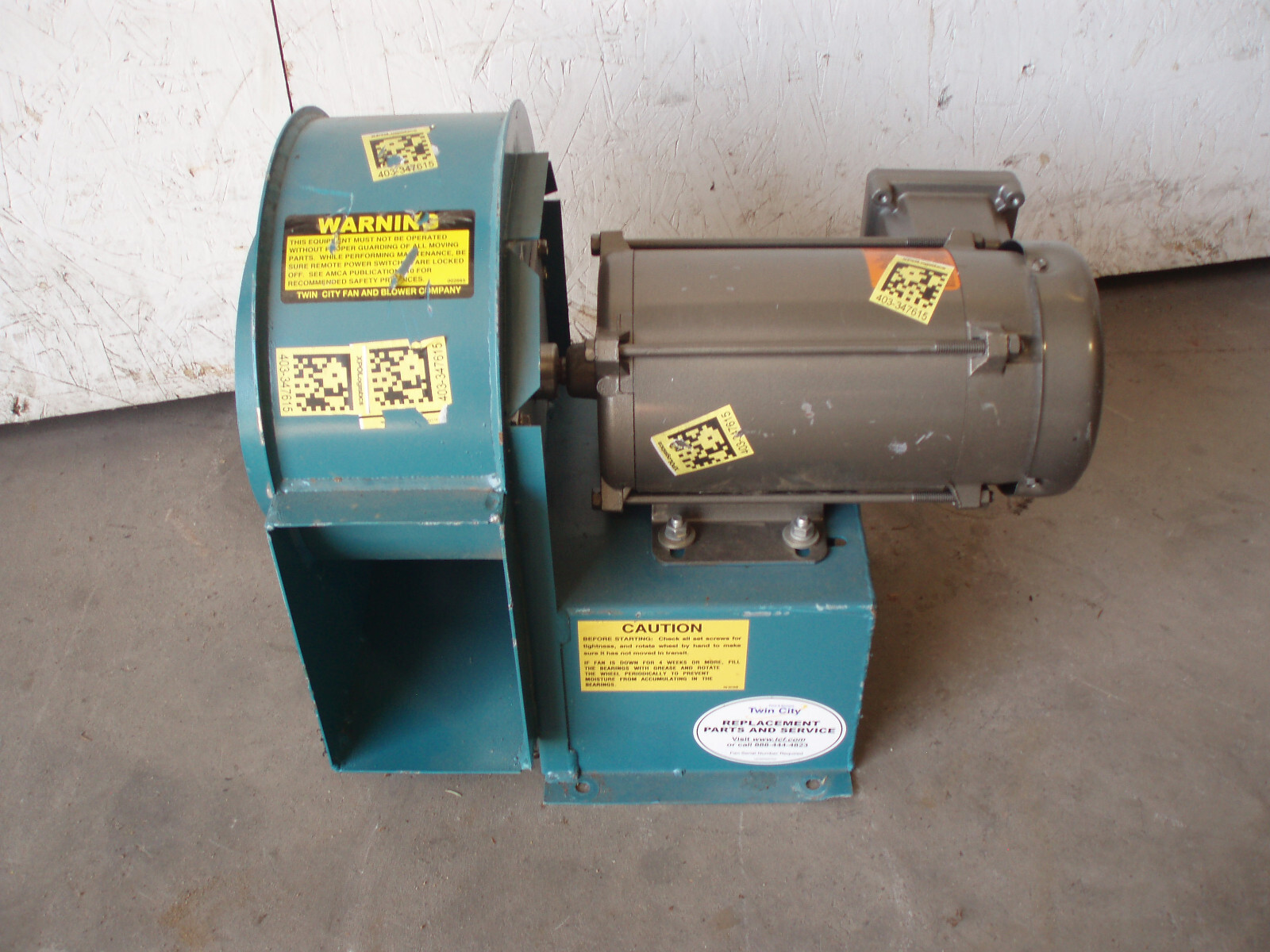 TWIN CITY FAN & BLOWER SIZE 75 TYPE DDF ARR 4 CLASS 1 WITH BALDOR 1/2 HP MOTOR