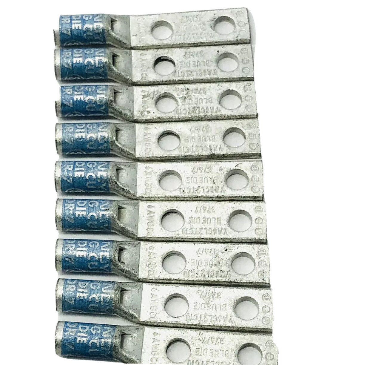 LOT OF 9 BURNDY YA6CL2TC10 BLUE DIE 2 HOLE LUG 6AWG 374/7