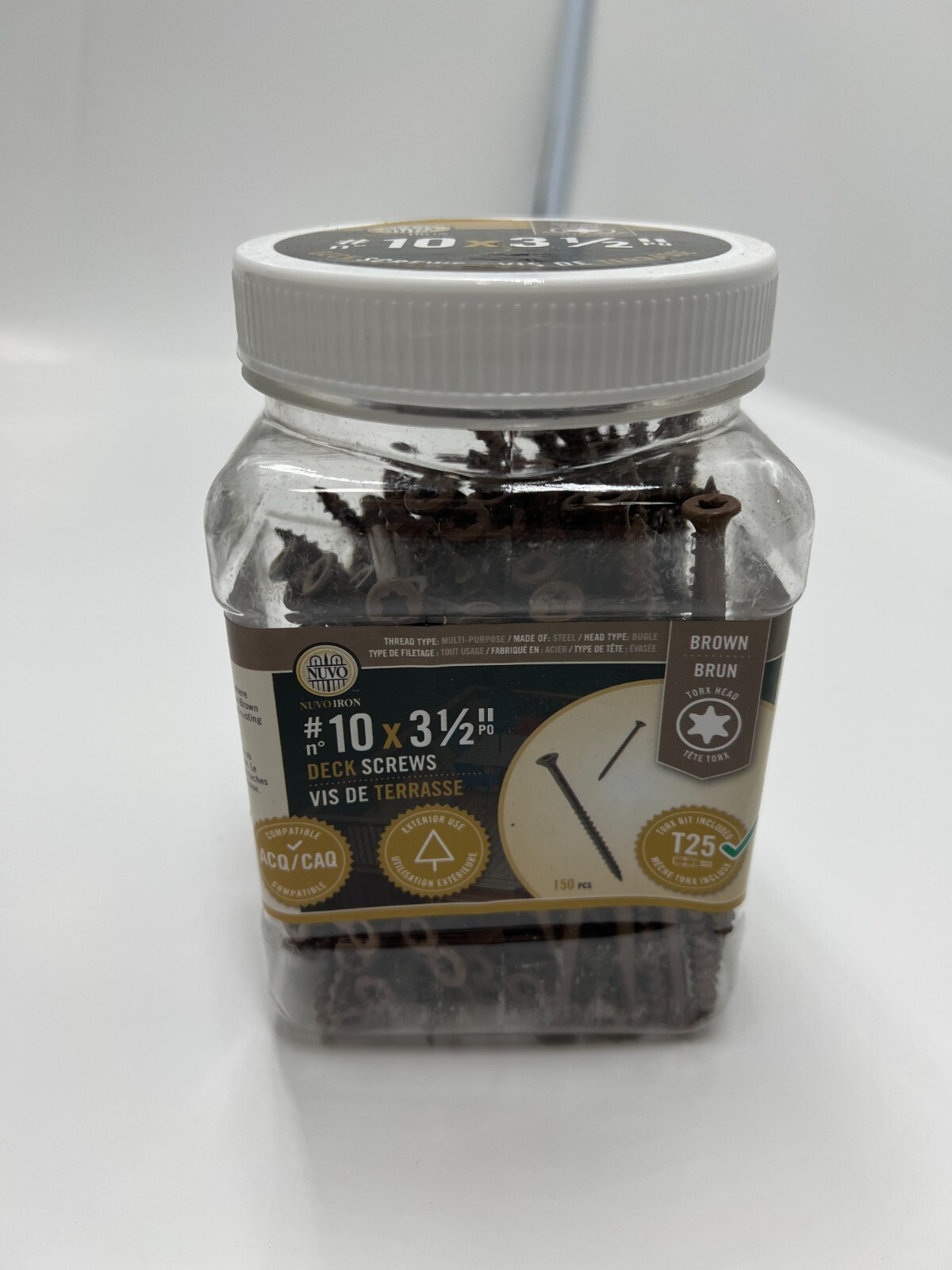 (QTY 150) Nuvo Iron #10 Screw 3 1/2″ Deck Screw Torx Head Brown