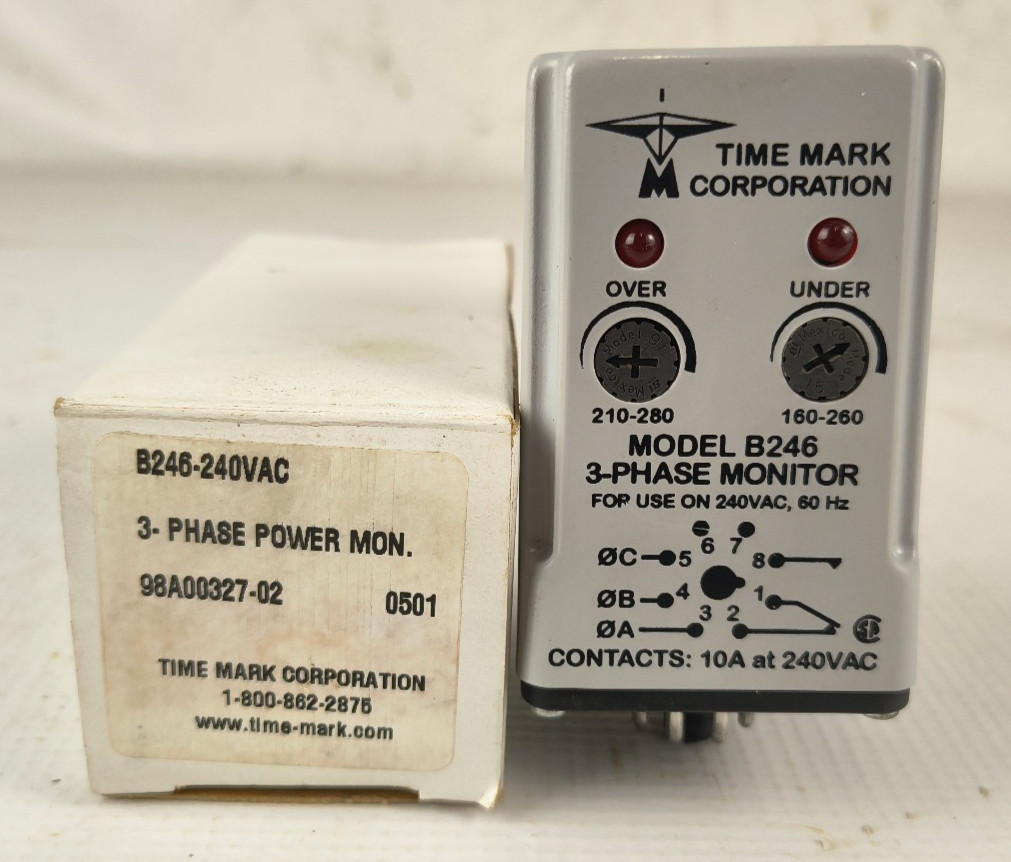Time Mark Corp 3-Phase Monitor Model B246 240VAC 10A – Next Day Option – NOS