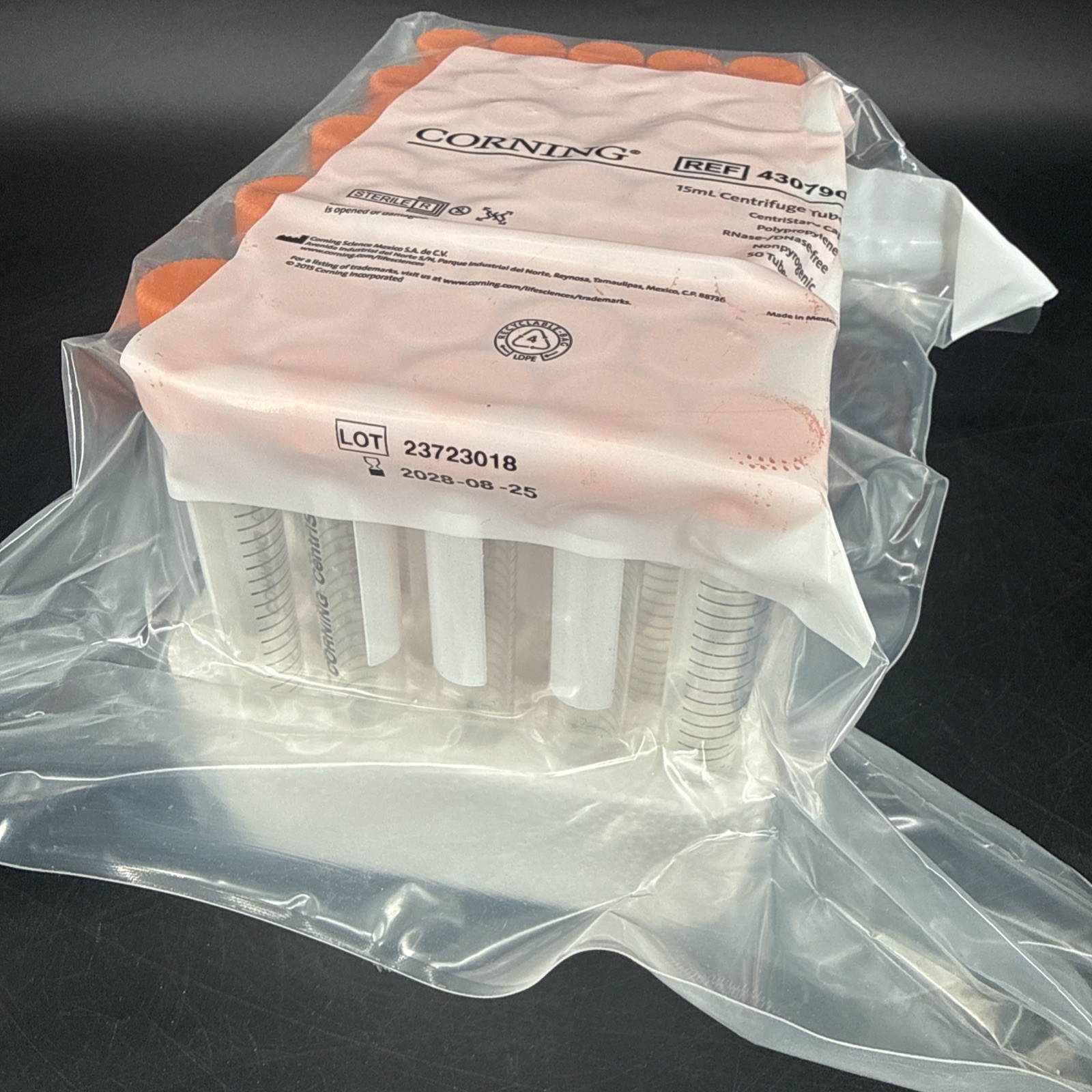 50PCS/bag NEW FOR Corning Conical Bottom Sterile Centrifuge Tube 430790 15ML