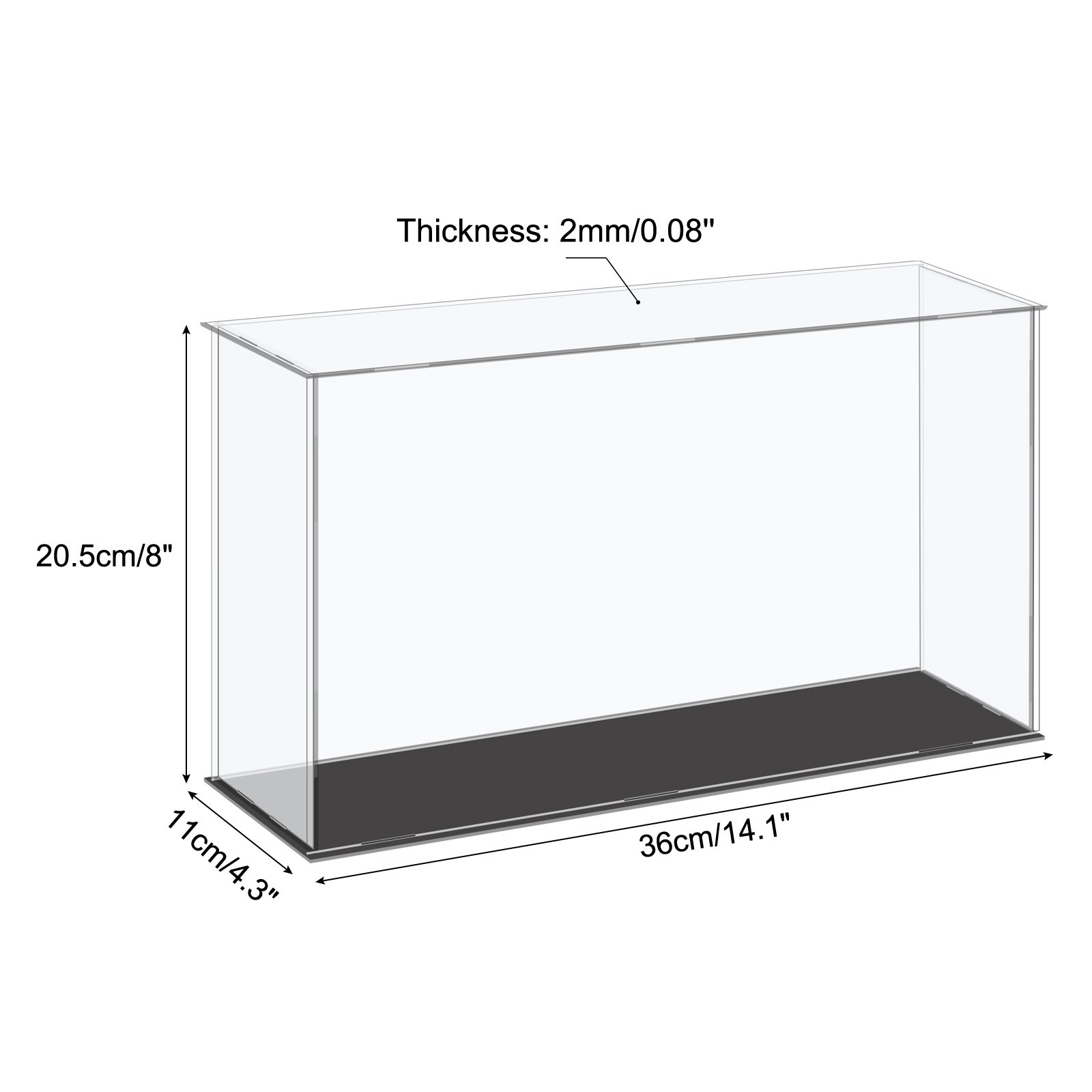Acrylic Display Case Plastic Box Cube Storage Box Clear 36x11x20.5cm