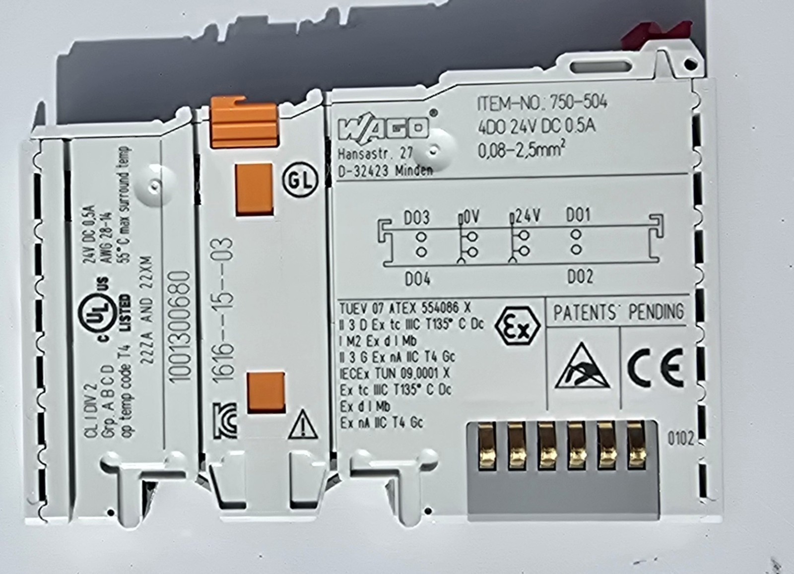 WAGO 750-504 4-Channel Digital Output Module 24VDC 0.5A