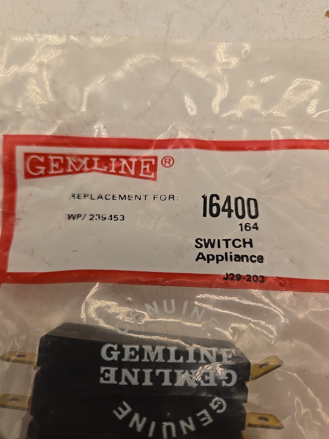 NEW OEM Gemline 16400 Dryer Motor Limit Switch Appliance Switch 164, 239453 9C7