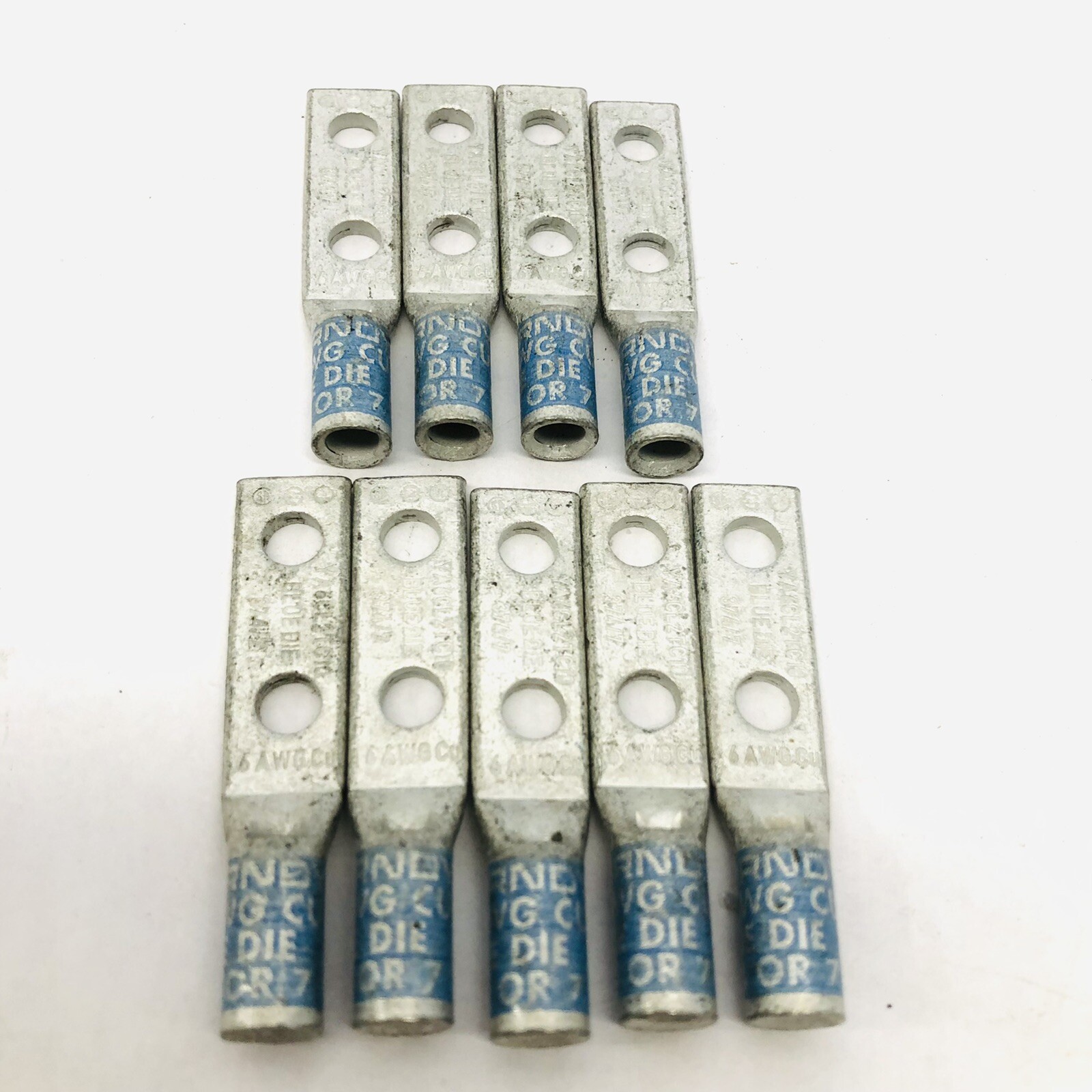 LOT OF 9 BURNDY YA6CL2TC10 BLUE DIE 2 HOLE LUG 6AWG 374/7