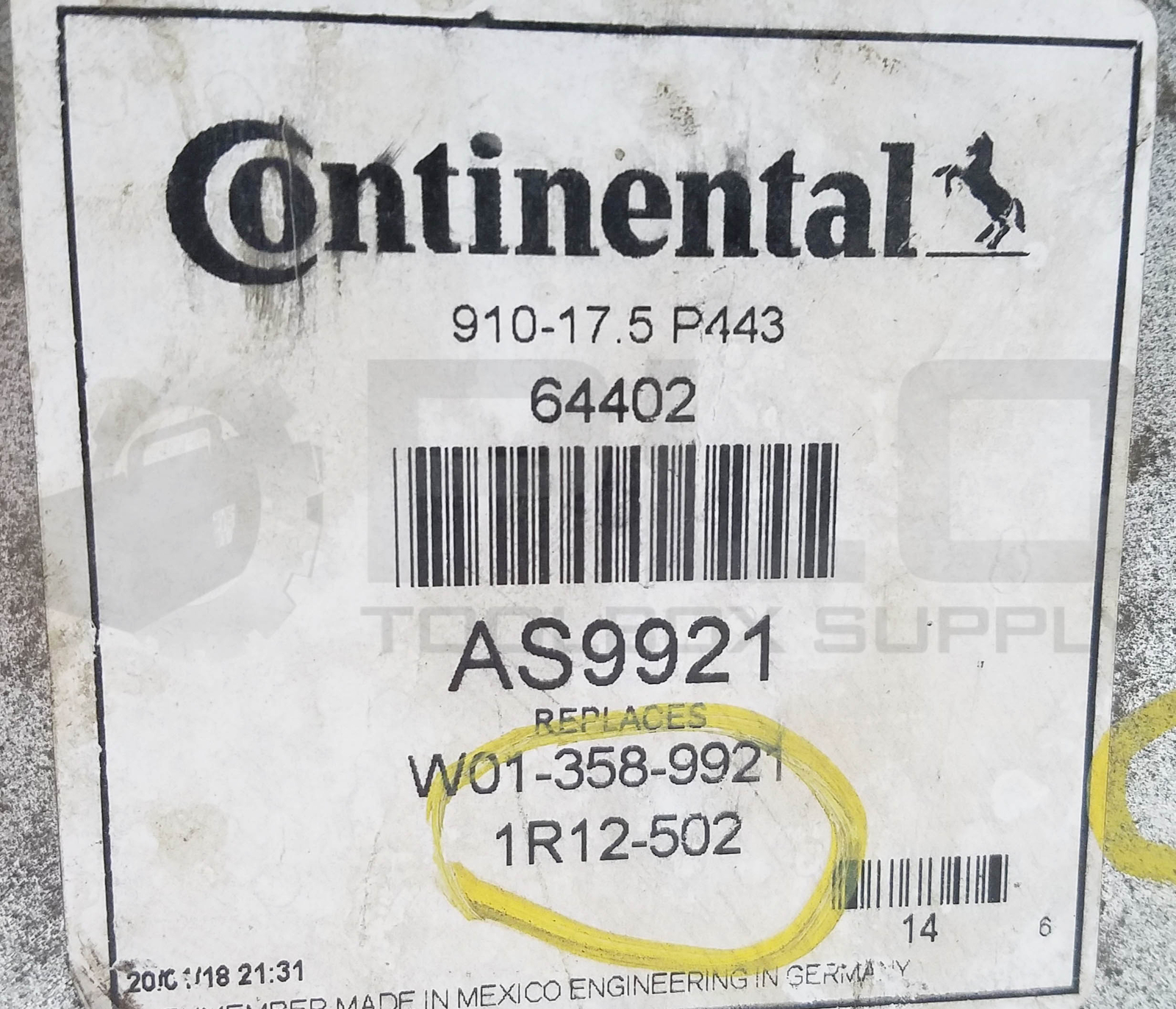 CONTINENTAL CONTITECH AS9921 AIR SPRING, 64402, W01-358-9921