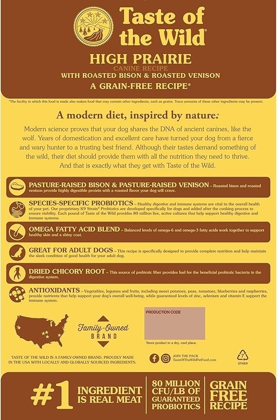 High Prairie Grain-Free Dry Dog Food with Roasted Bison & Roasted Venison, 28lb