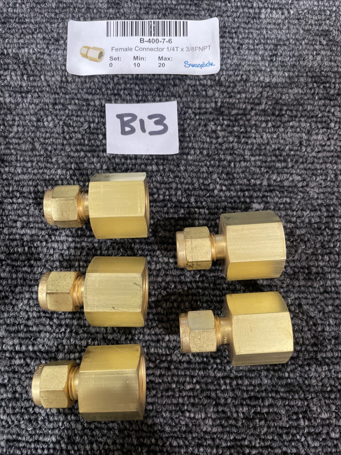 (5) SWAGELOK B-400-7-6 1/4″ TUBE X 3/8″ FNPT BRASS FITTINGS
