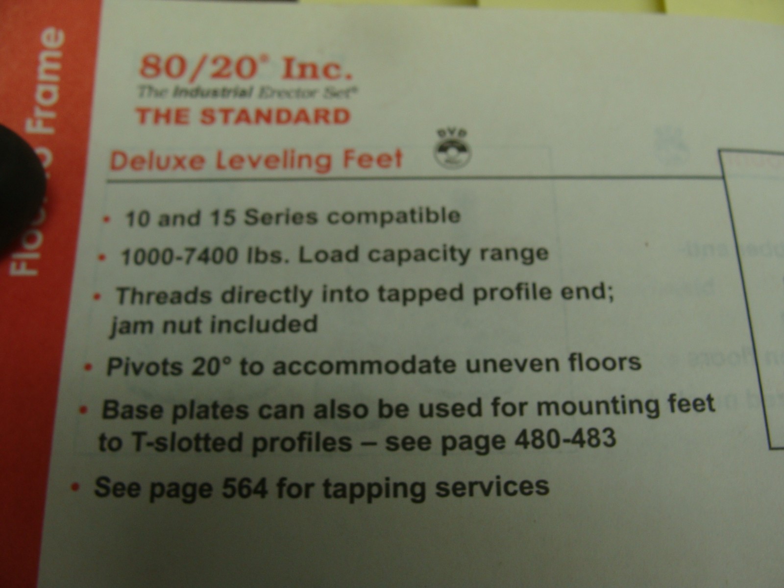 LOT OF 4 80/20 DELUXE LEVELING FEET P/N 2190 3/8-16 THREADS 3750LB LOAD CAPACITY