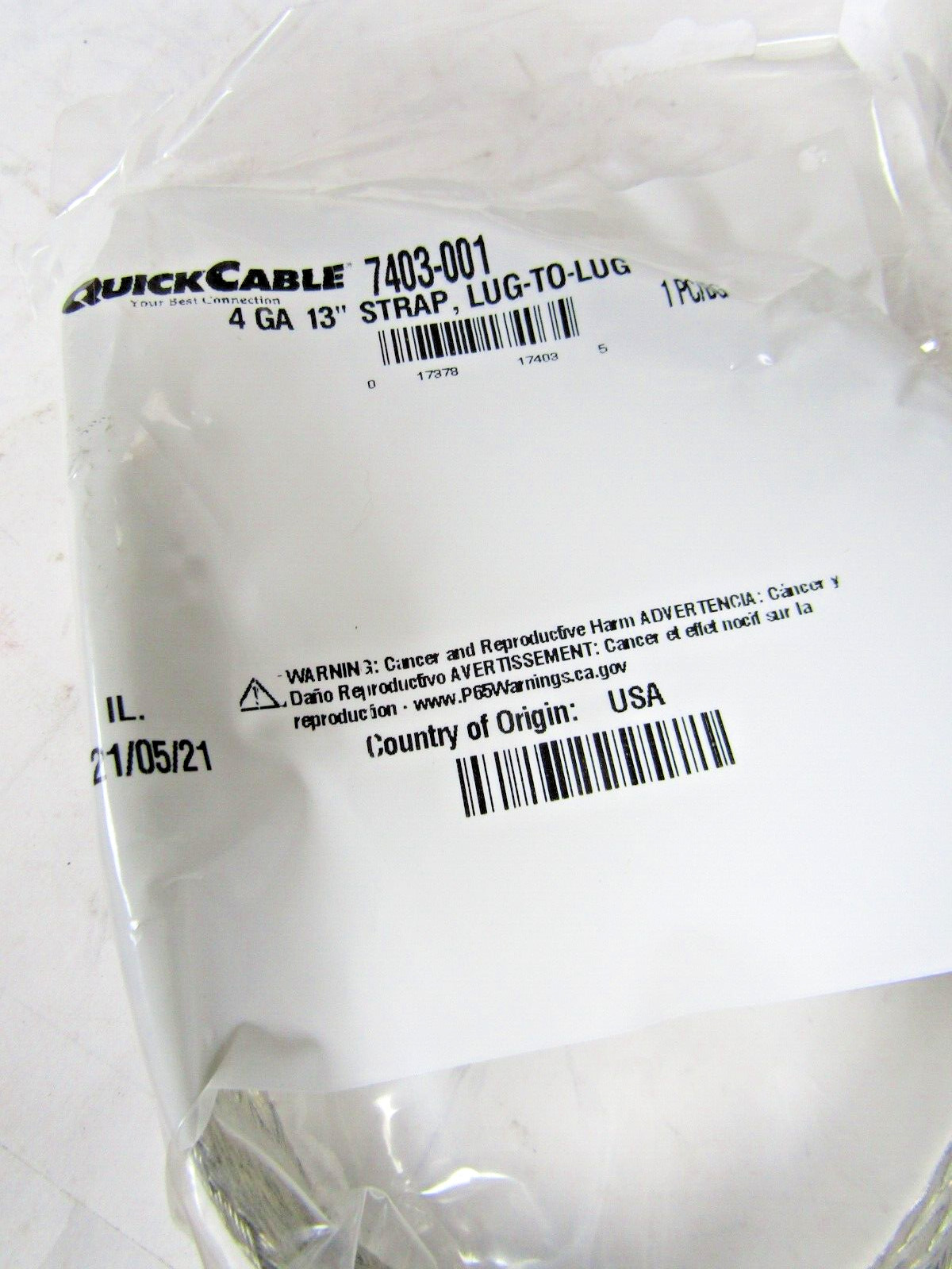 ✌️NEW QUICK CABLE 4 GAGE BRAIDED GROUND STRAP 7403-001 LUG-TO -LUG 13” LONG