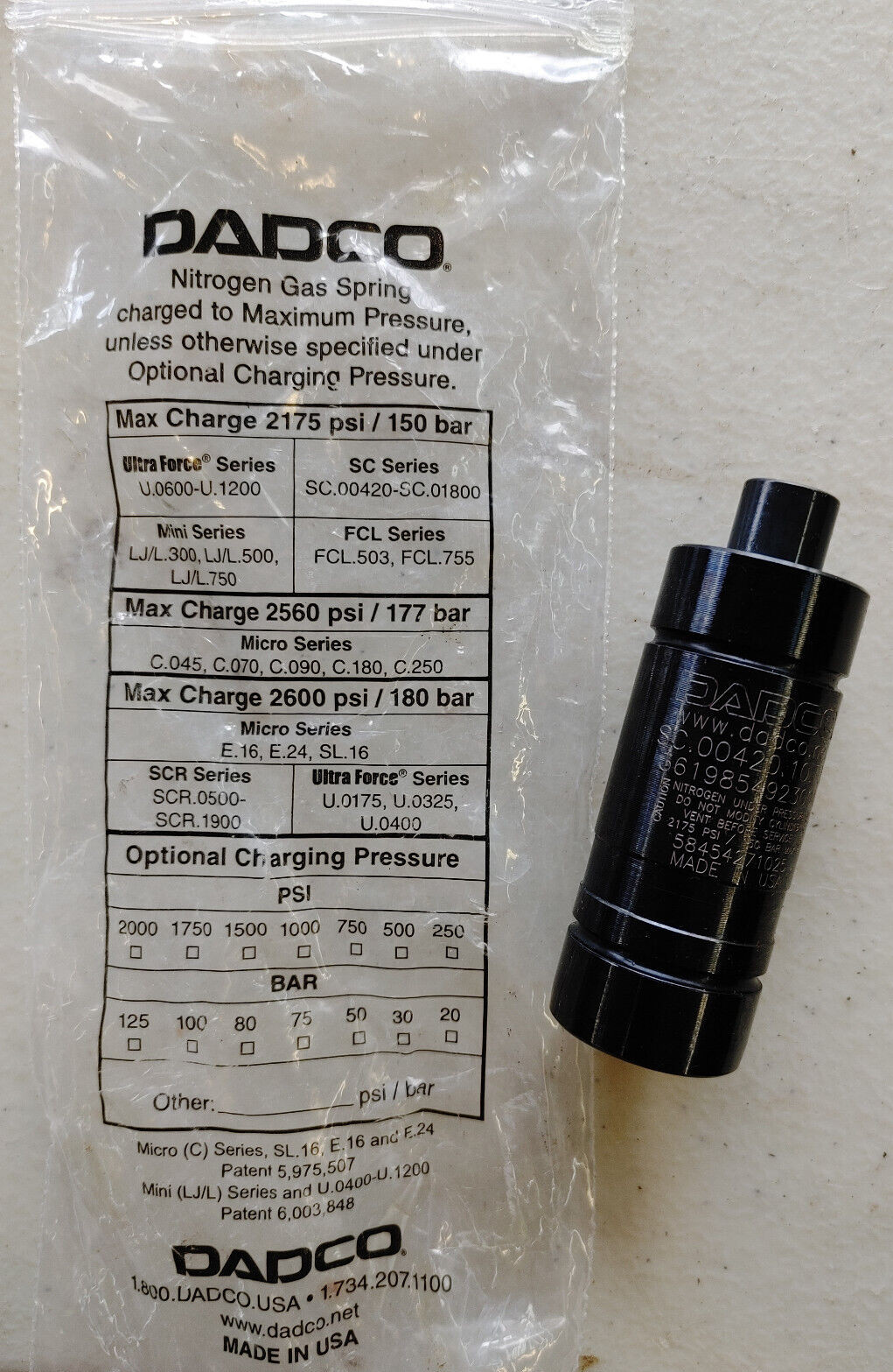 Dadco SC00420.10.TO Nitrogen Gas Spring 2175PSI (GSB1)