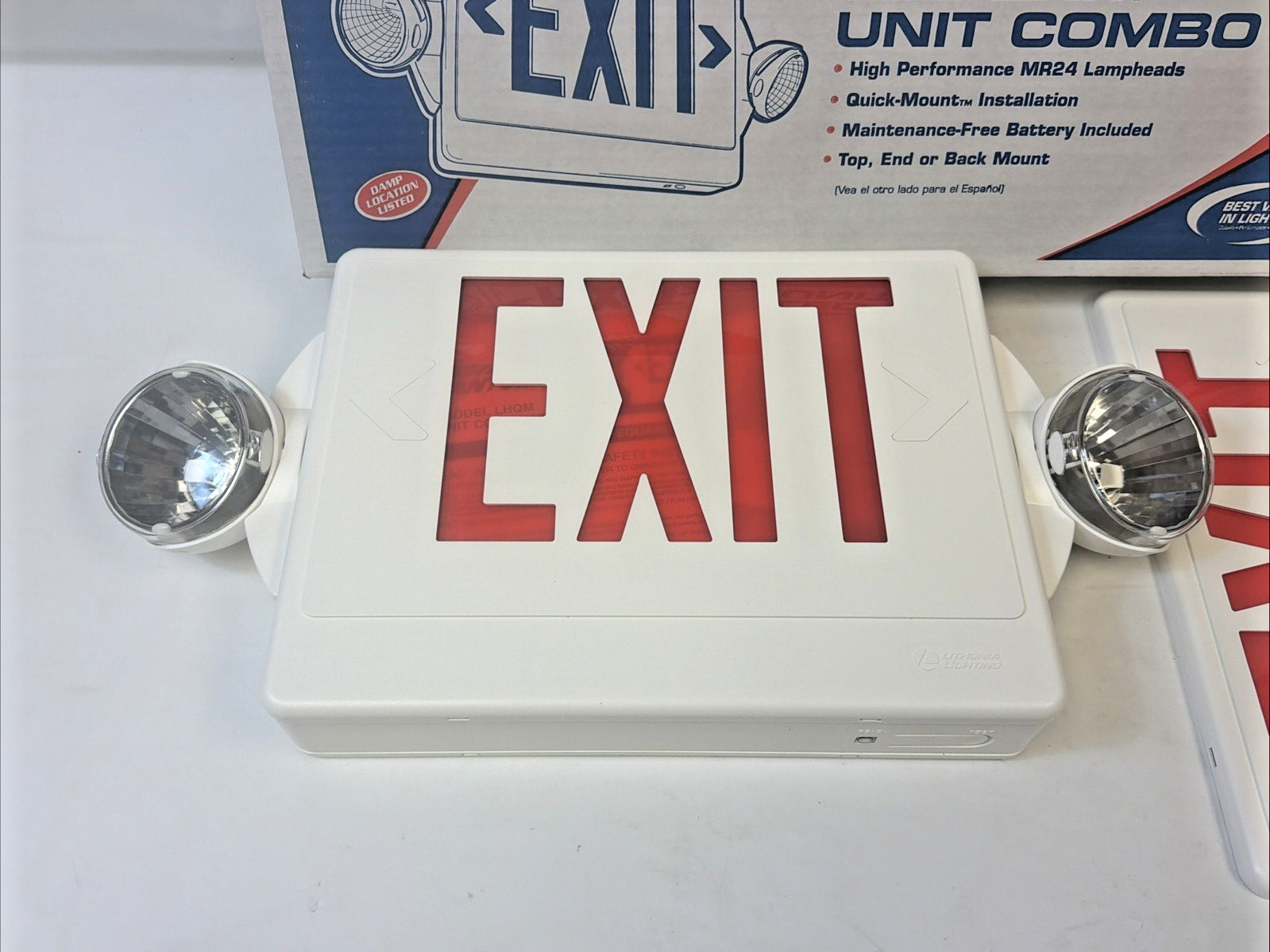 LITHONIA LIGHTING LHQM S W 3 R M4, LED EXIT UNIT COMBO RED *NEW IN BOX*