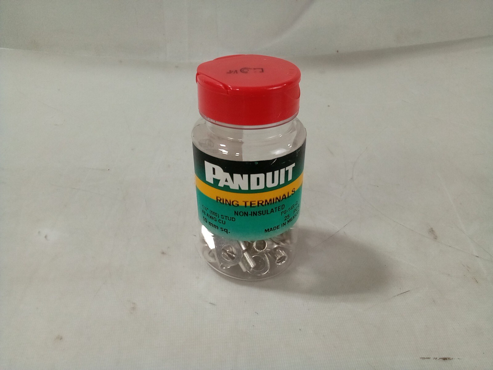 Bottle of 25 Panduit Ring Terminal P8-14R-Q Non-Insulated 1/4 Inch (M6)