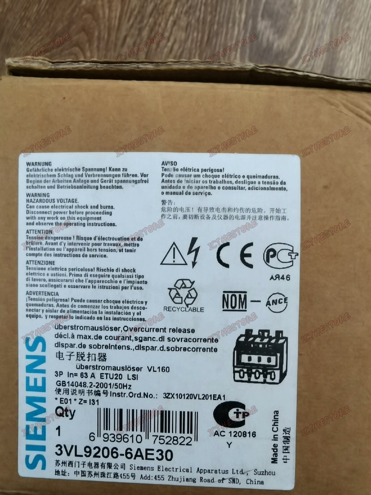 1PC New 3VL9206-6AE30 3P 63A SHIPPING DHL or Fedex