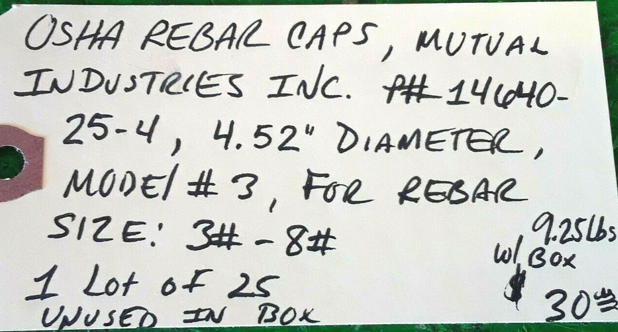 🟠MUTUAL INDUSTRIES INC OSHA REBAR CAPS PESSCO IS OFFERING 1 C092221-2 🗽