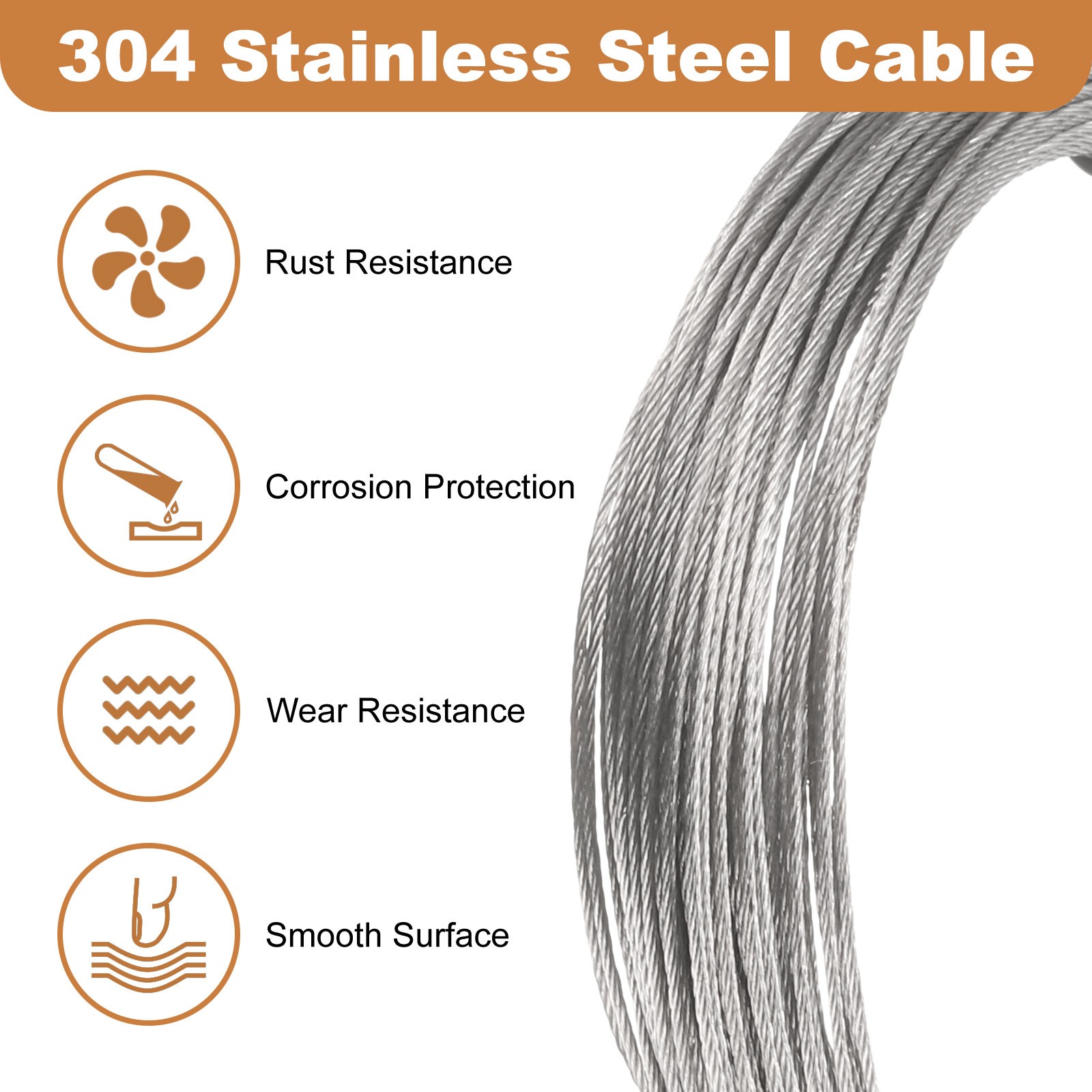 50ft (15M) 0.5mm Stainless Steel Wire Rope 7×7 Strand with 20pcs Loop Sleeves