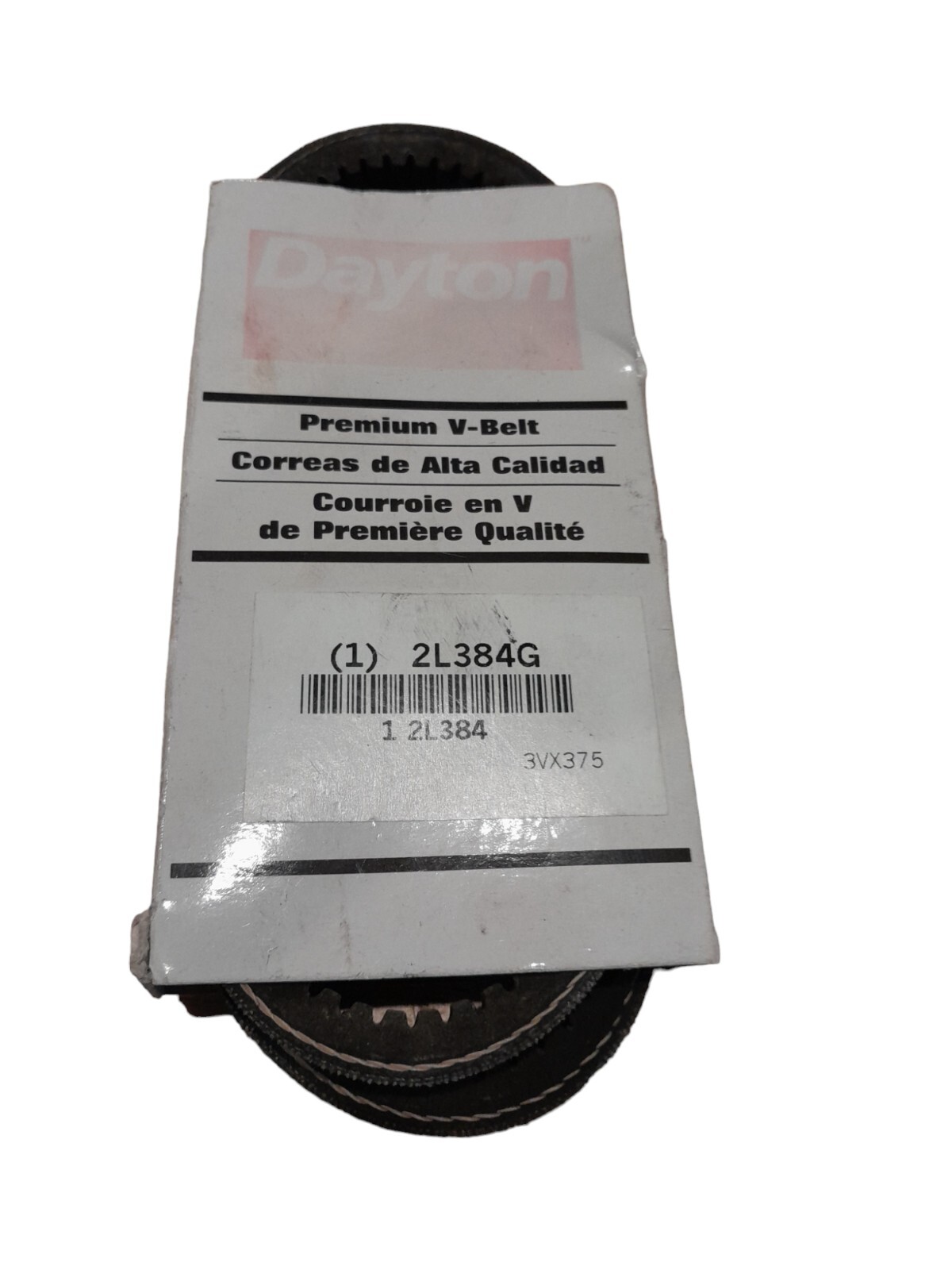 DAYTON Cogged V-Belt: 3VX375, 37.5 in Outside Lg, 0.375 in Top Wd, 5/16 in Thick
