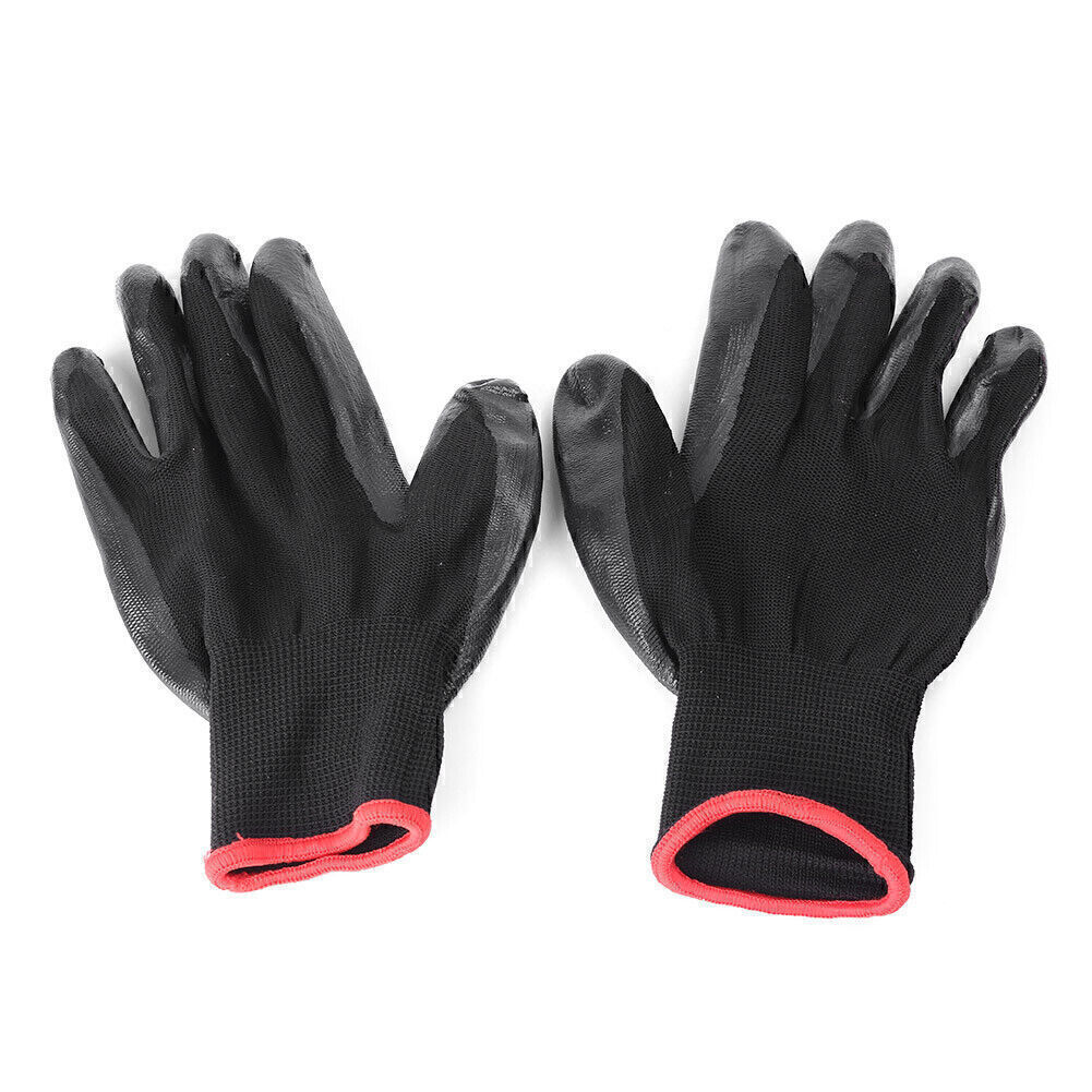 24 Pairs Nylon PU Safety Coated Protective Work Gloves Builders Grip Black New